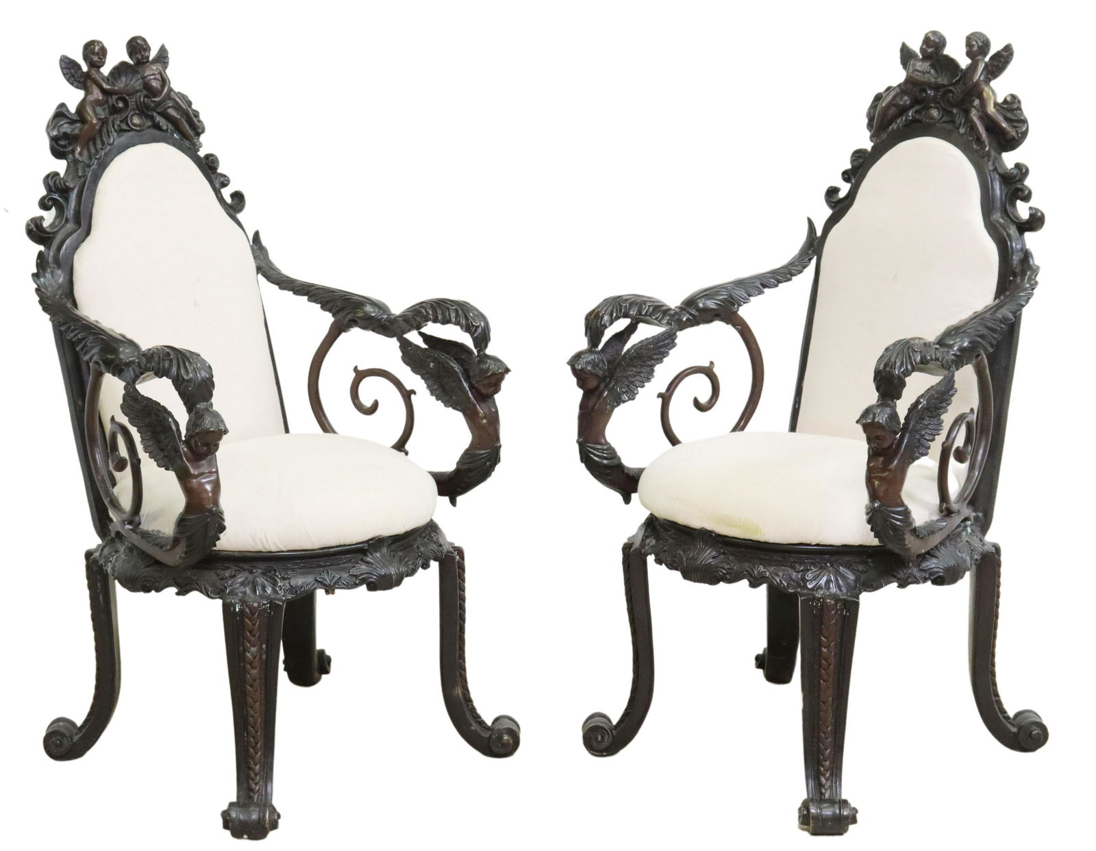 (2) PATINATED BRONZE CHERUB 'FANTASY' ARMCHAIRS (1 of 4)