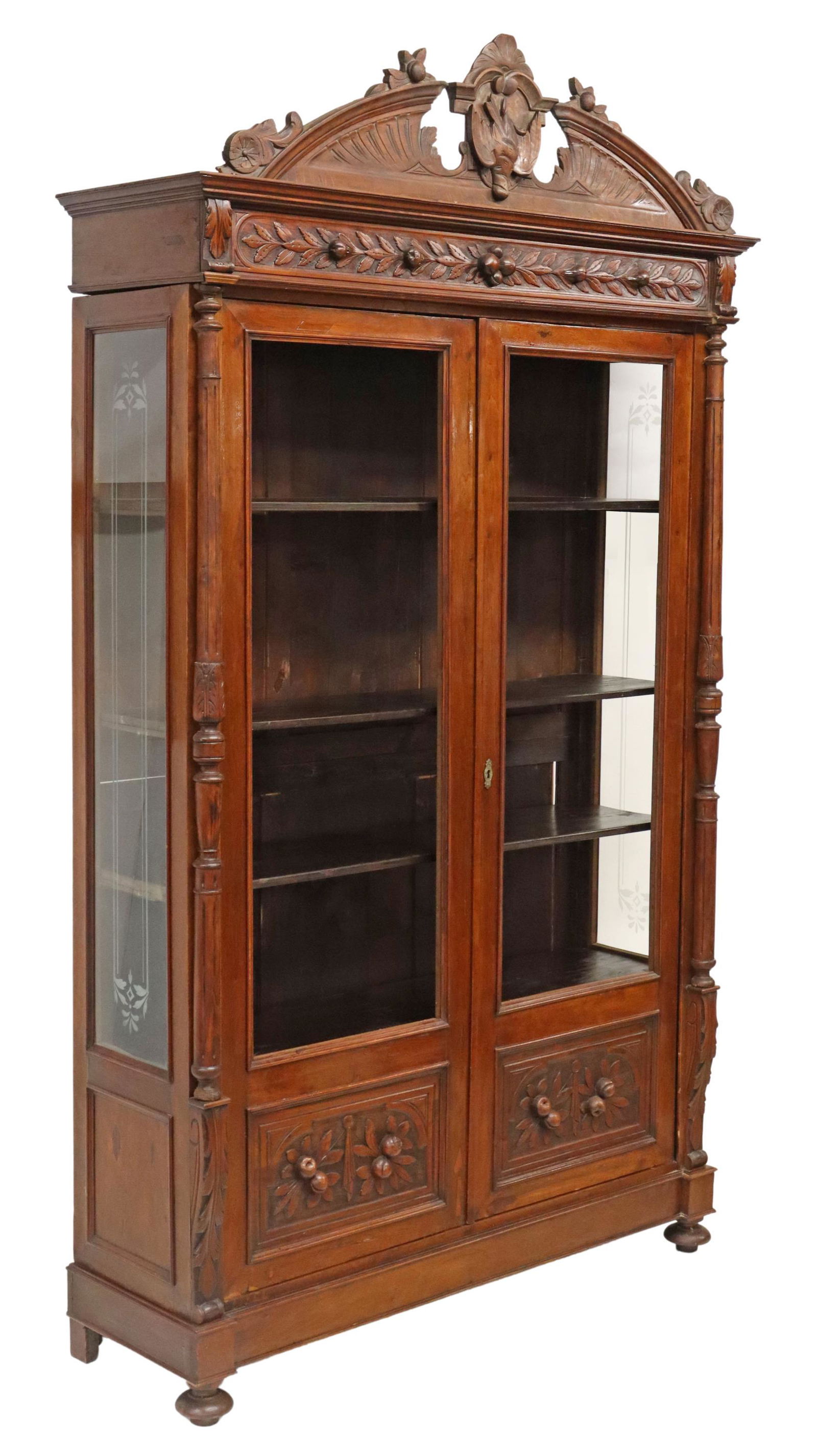 LARGE ITALIAN CARVED WALNUT BOOKCASE (1 of 5)