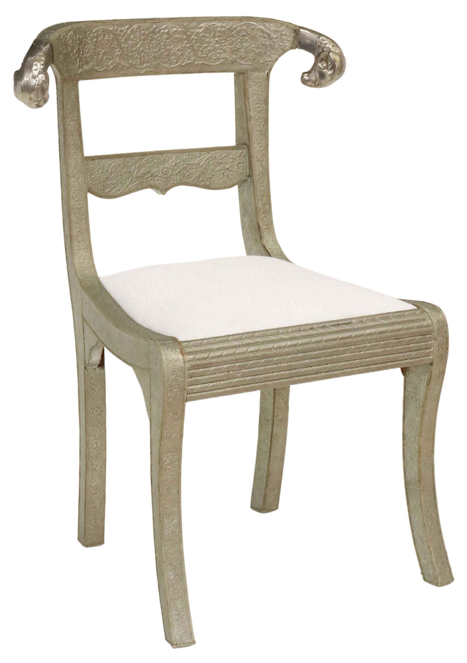 ANGLO-INDIAN SILVERED METAL-CLAD KLISMOS CHAIR (1 of 4)