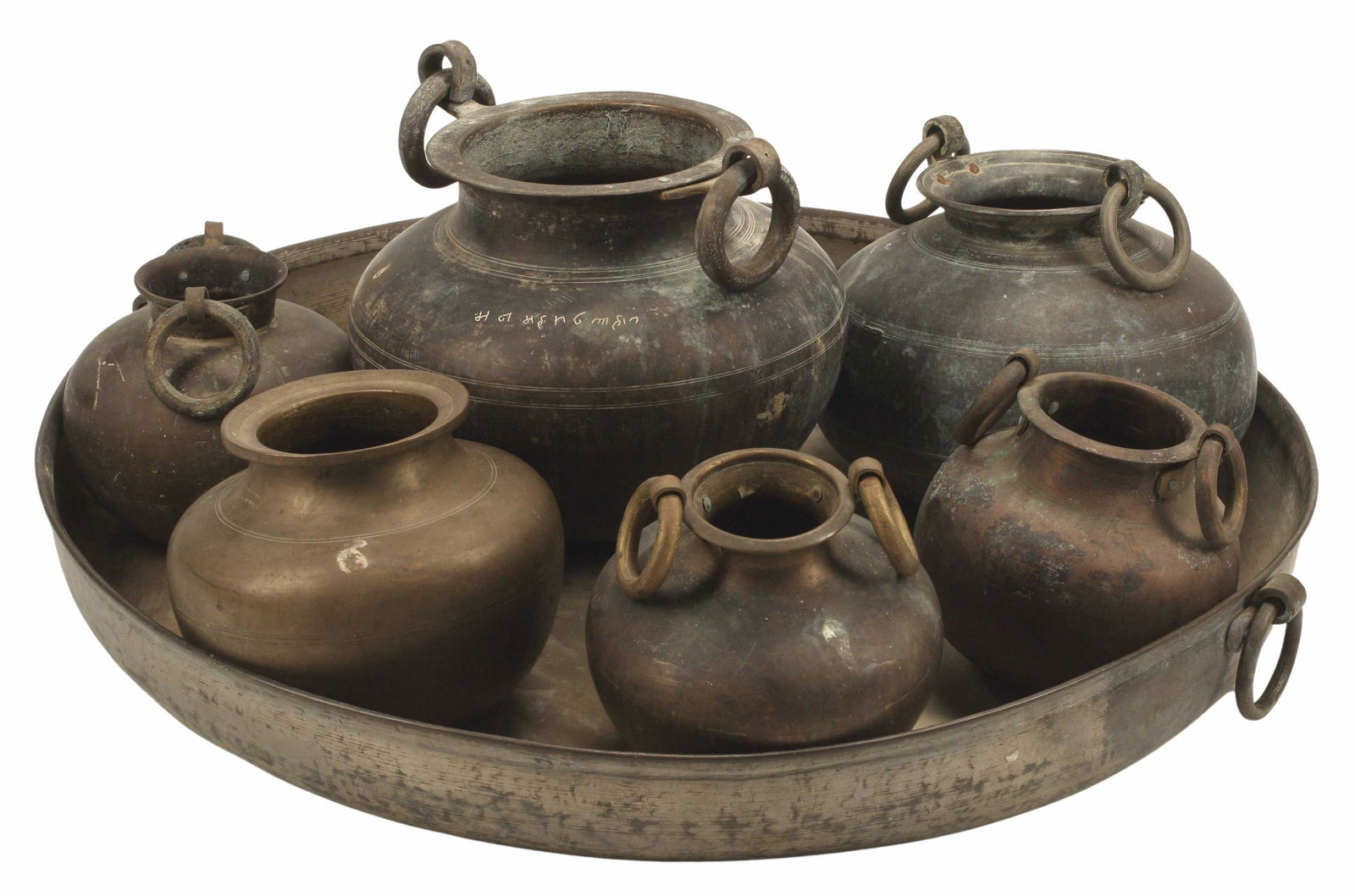 (7) LARGE COPPER HANDLED POTS & TRAY (1 of 4)