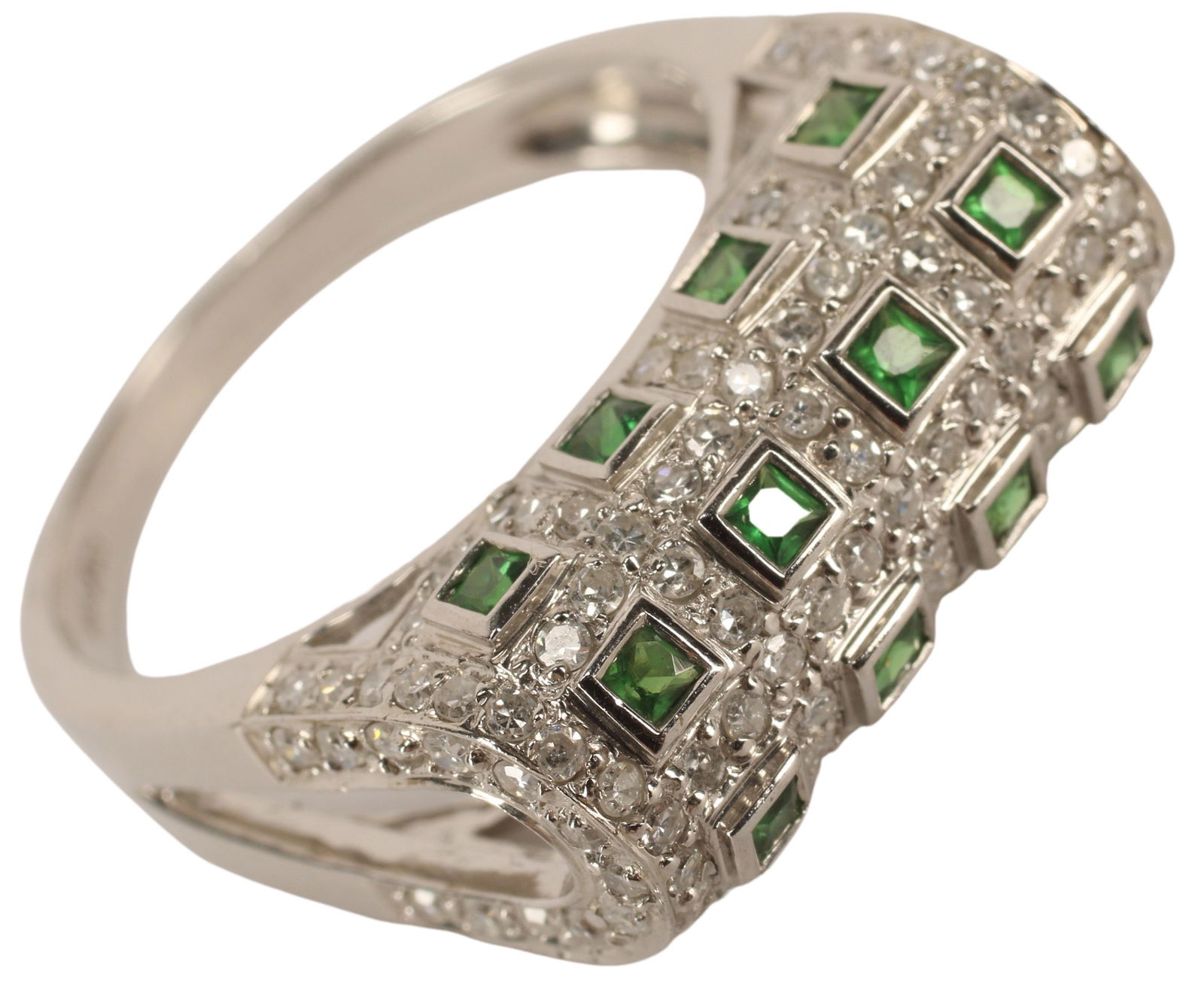 ESTATE 14KT WHITE GOLD EMERALD & DIAMOND RING (1 of 3)
