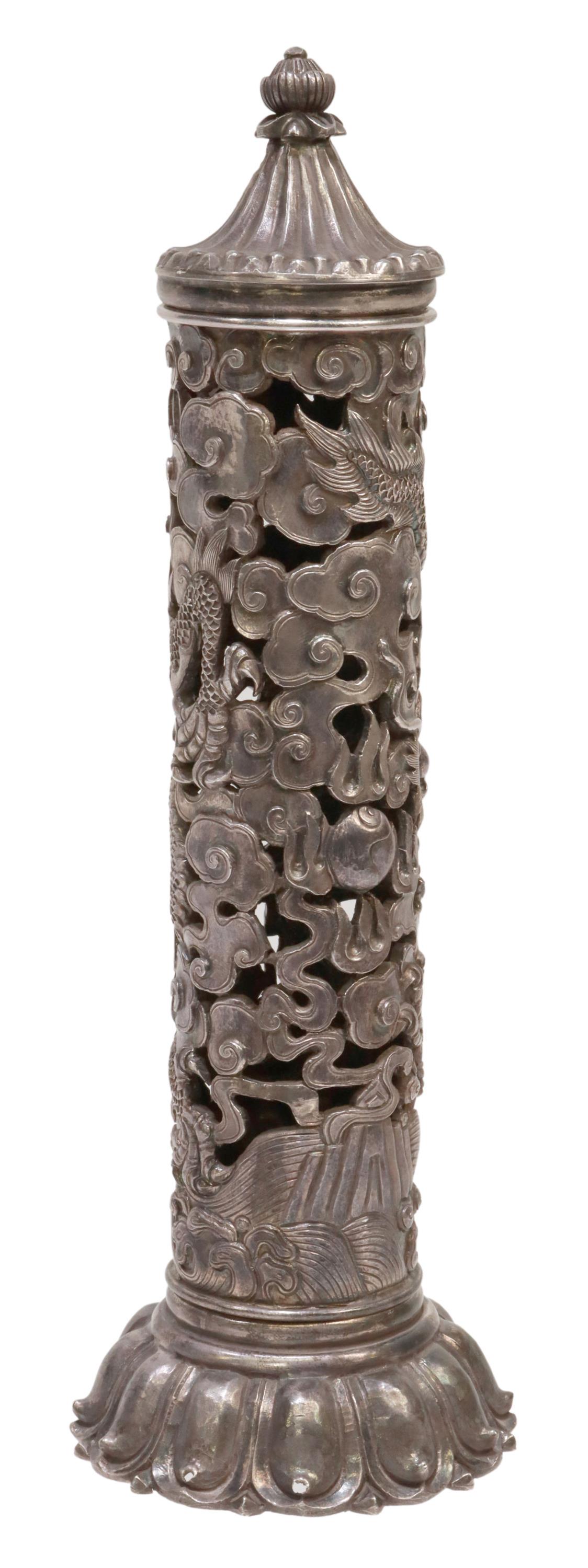 CHINESE EXPORT SILVER DRAGON INCENSE BURNER (1 of 5)