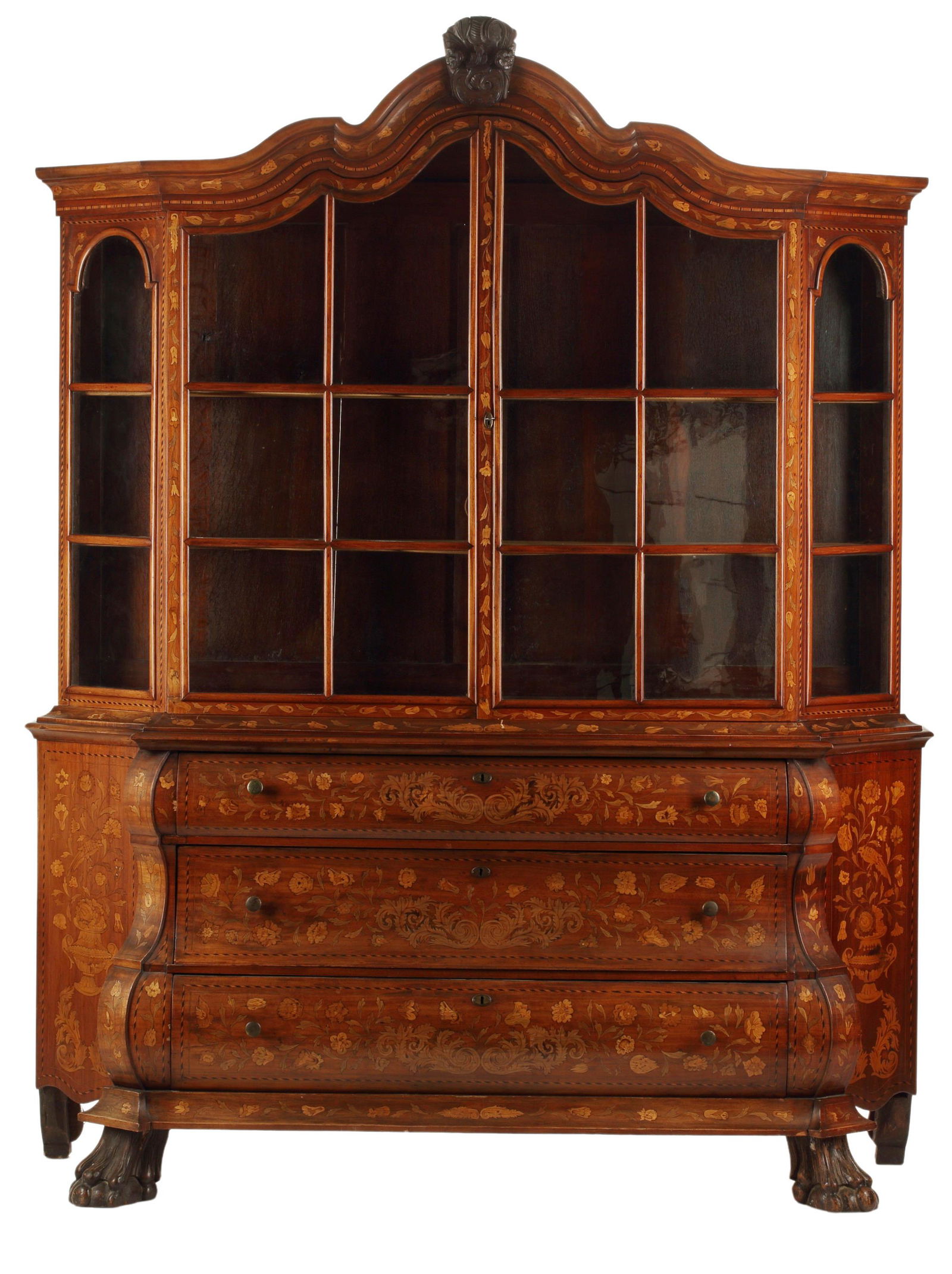 DUTCH MARQUETRY INLAID VITRINE ON CHEST (1 of 3)