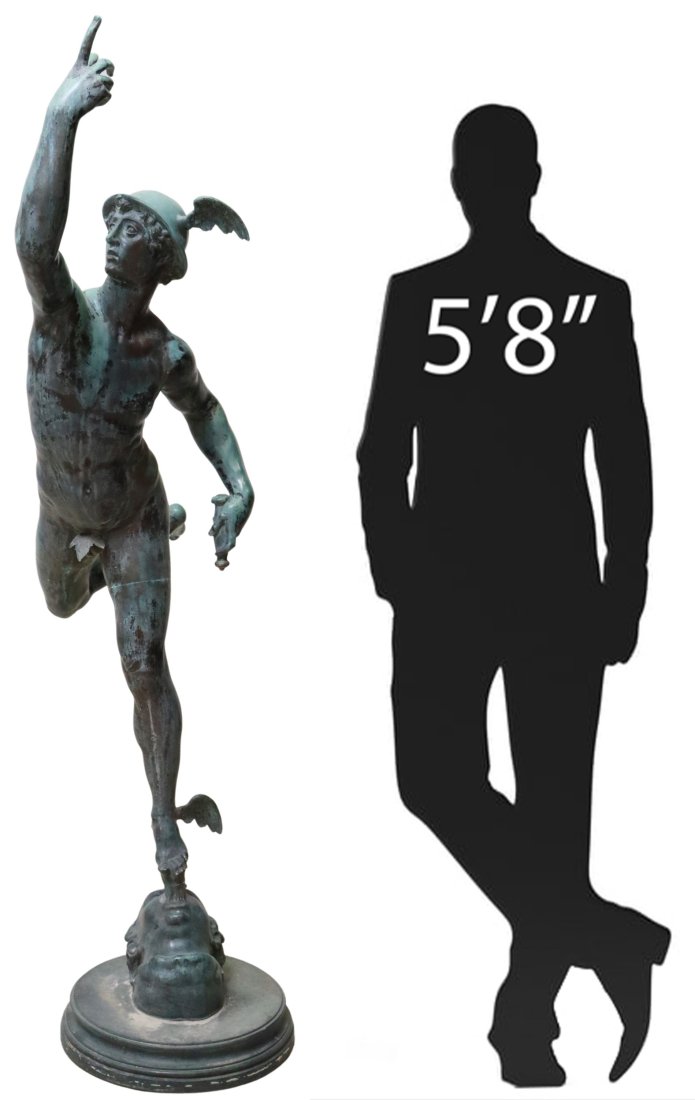 AFTER GIOVANNI BOLOGNA BRONZE MERCURY, 73.5"H, 19TH C. (1 of 7)