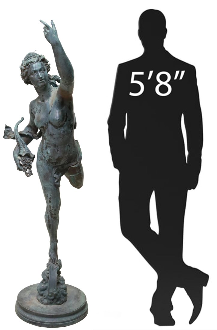 AFTER GIOVANNI BOLOGNA BRONZE FORTUNA, 67.75"H, 19TH C. (1 of 5)