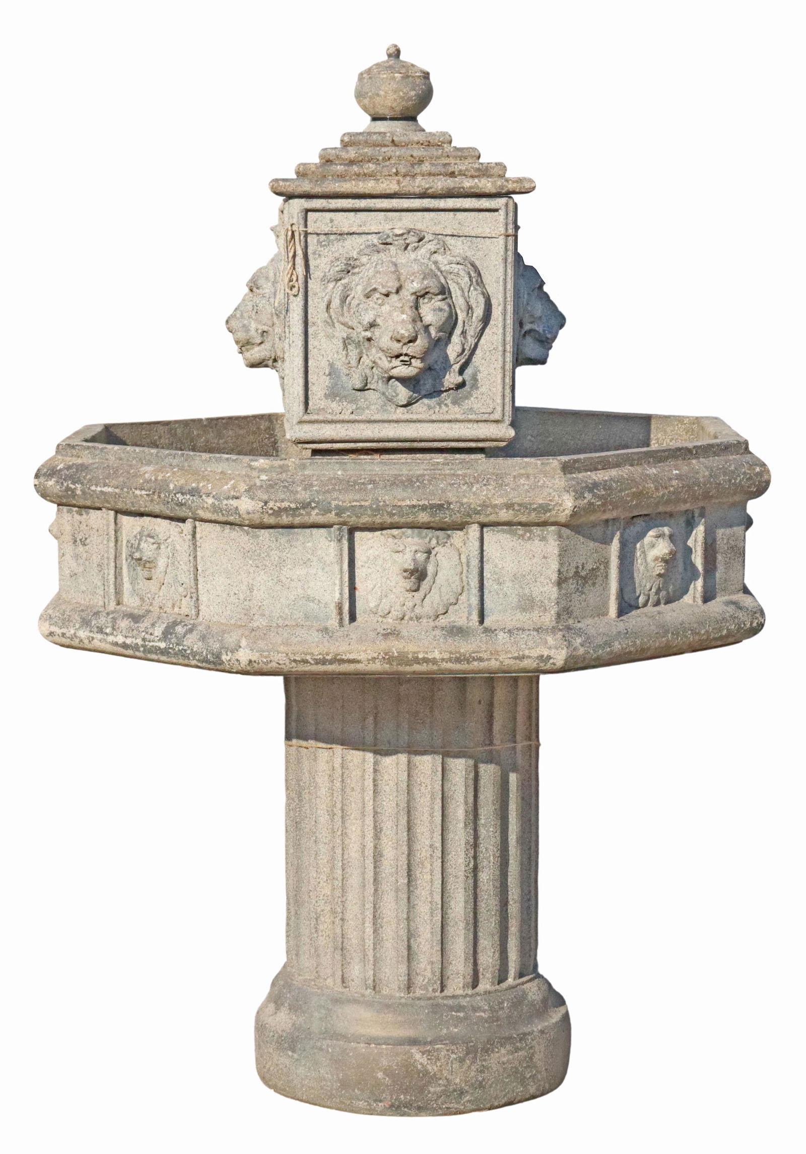 LARGE CAST STONE LION MASK GARDEN FOUNTAIN (1 of 3)