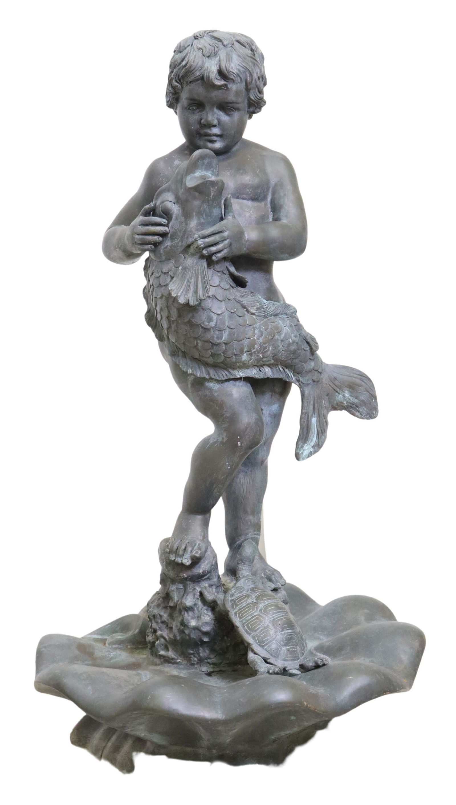 PATINATED BRONZE FIGURAL GARDEN FOUNTAIN, 51.5"H (1 of 4)