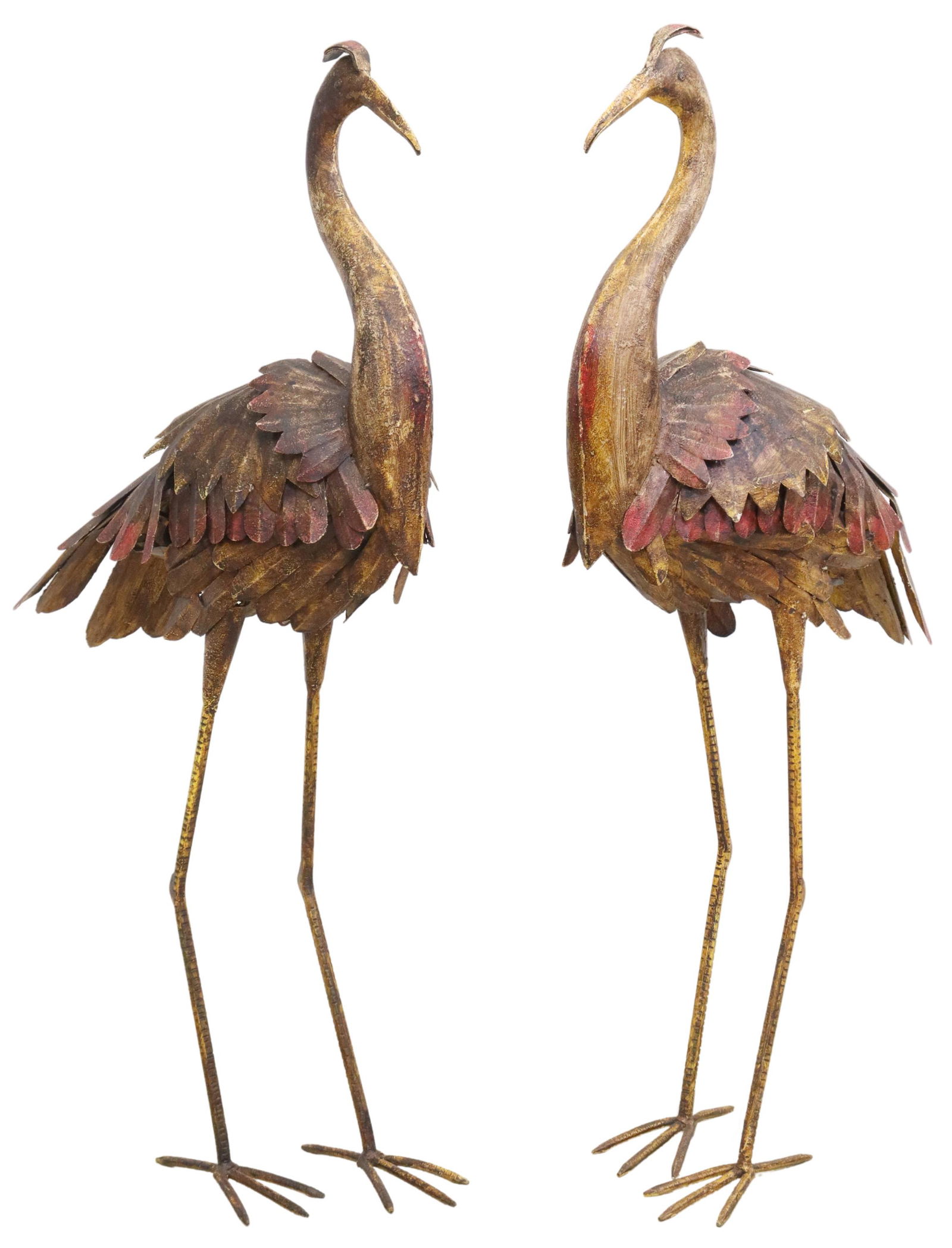 (2) POLYCHROME METAL CRANE GARDEN SCULPTURES, 53"H (1 of 4)