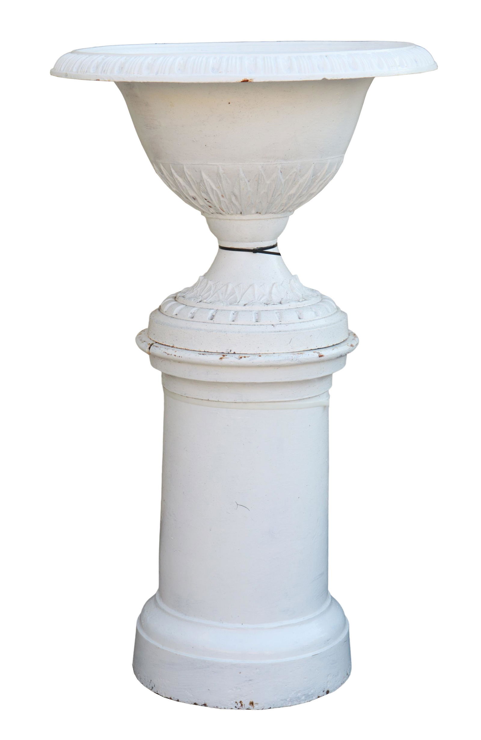 (LOT) LARGE WHITE-PAINTED CAST IRON URN ON STAND (1 of 3)