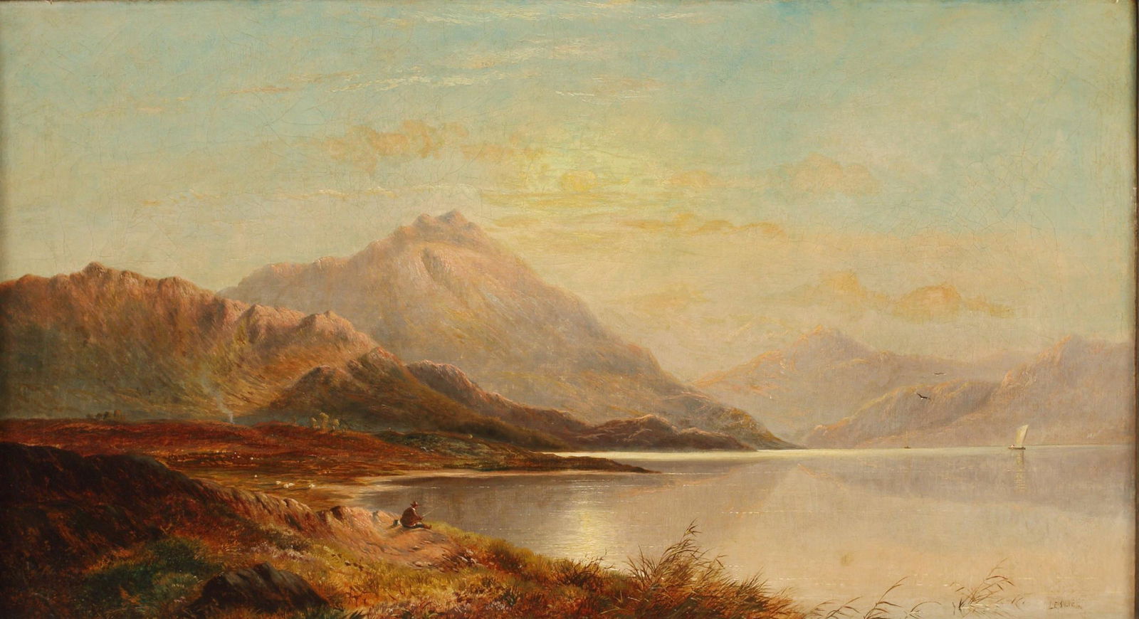 CHARLES LESLIE (1839-1886) LOCH WITH FISHERMAN (1 of 3)