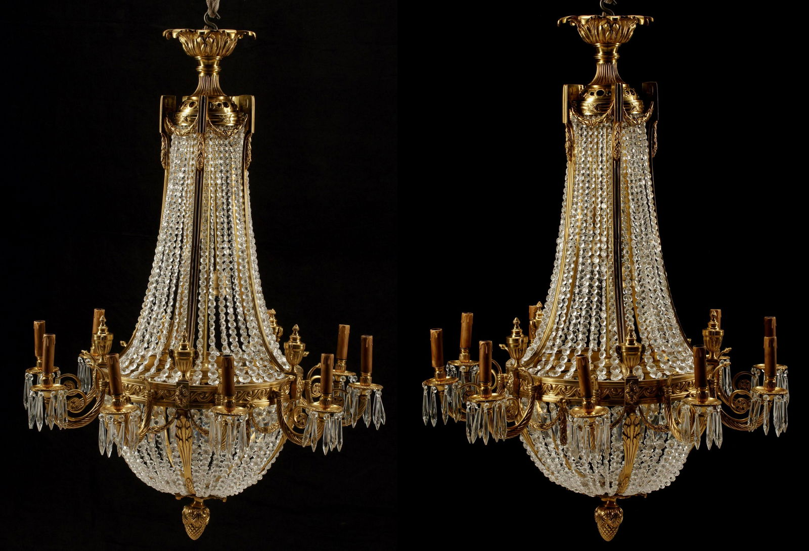(2) NEOCLASSICAL STYLE BRONZE DORE CHANDELIERS (1 of 4)