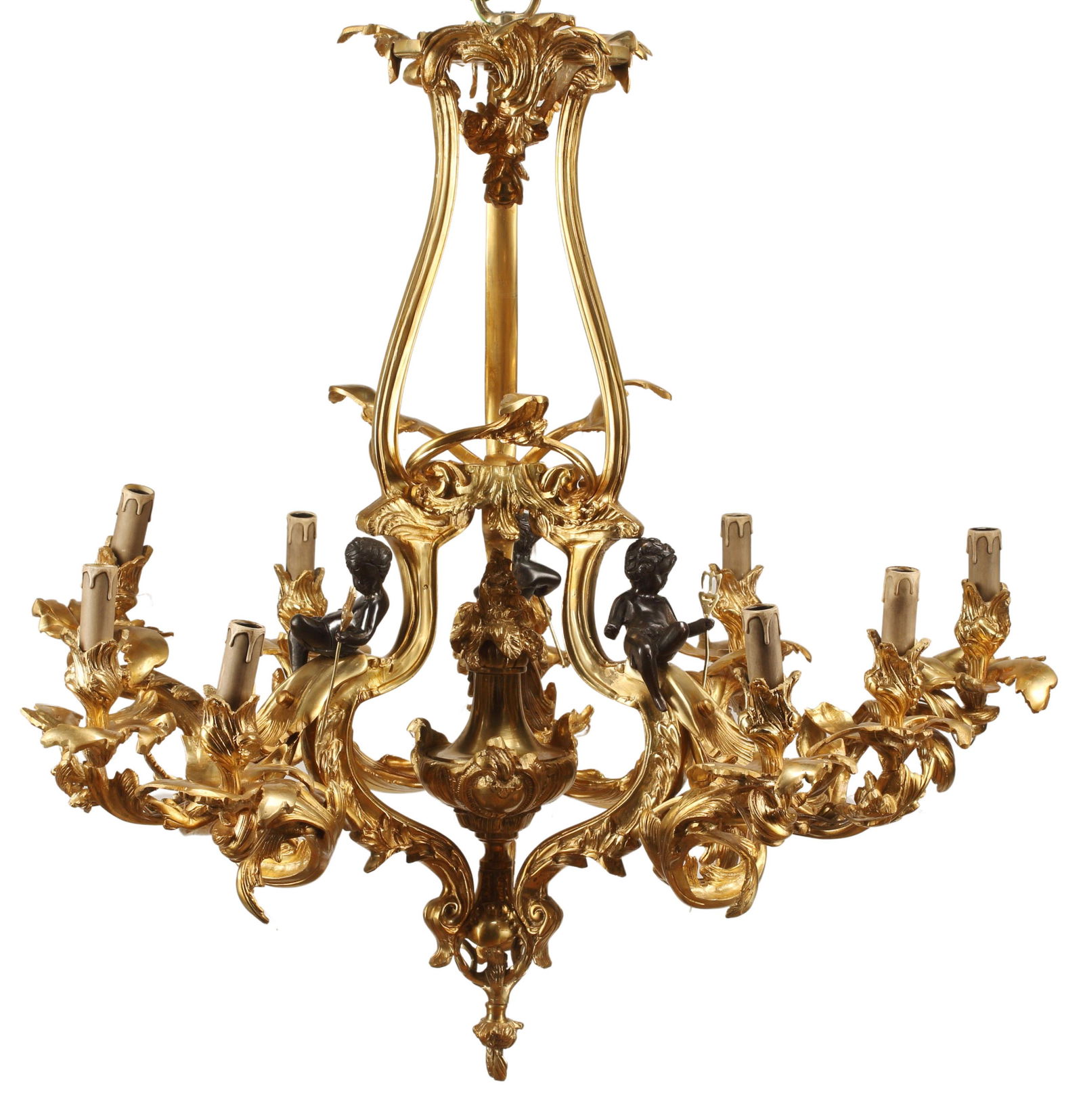LOUIS XV STYLE BRONZE DORE NINE-LIGHT CHANDELIER (1 of 4)