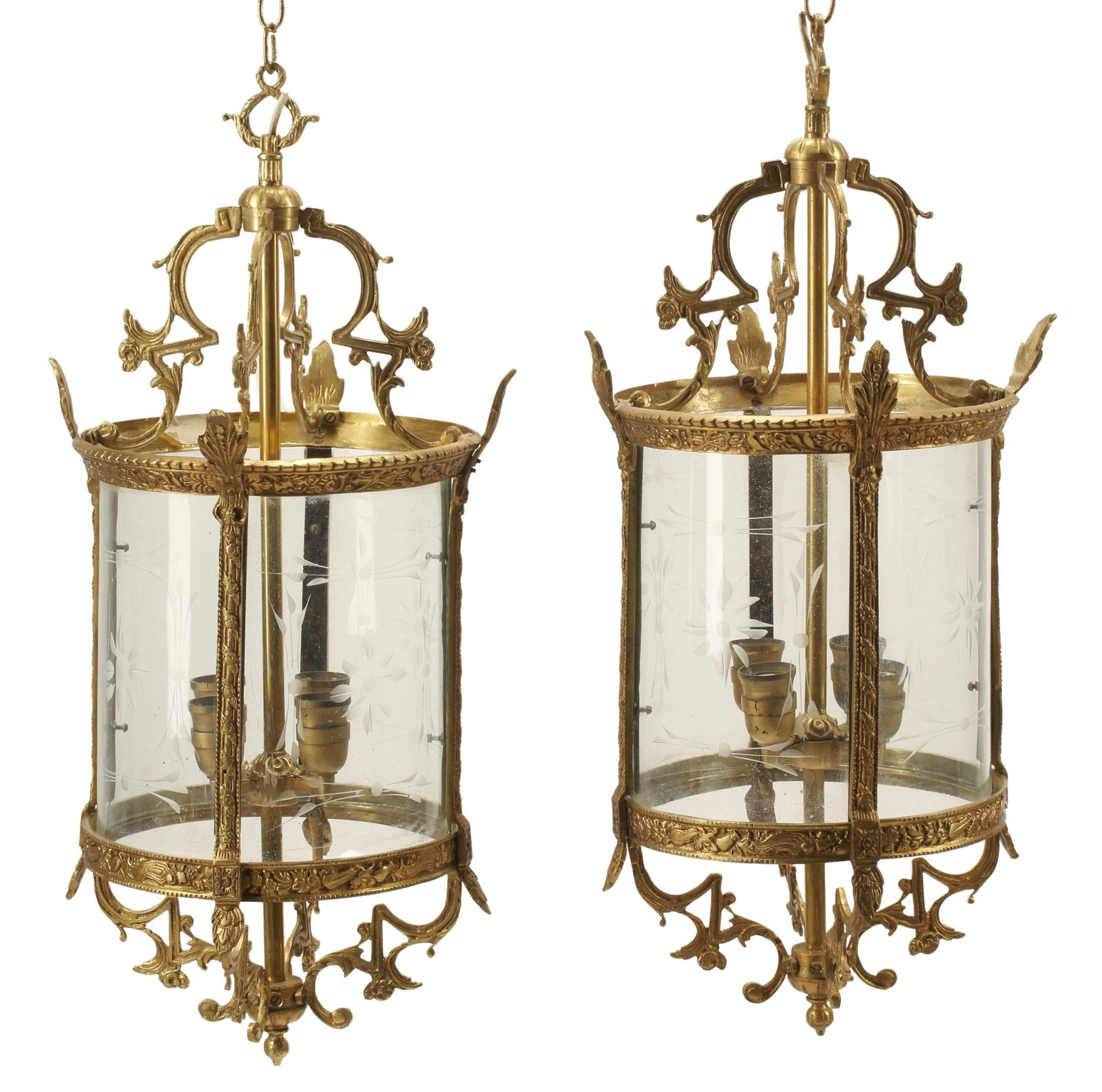 (2) LOUIS XV STYLE ORMOLU & ETCHED GLASS LANTERNS (1 of 4)