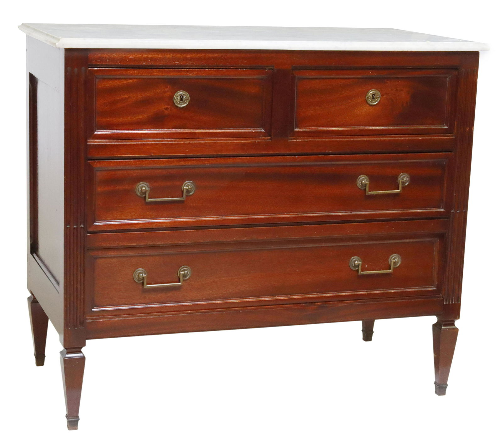 FRENCH LOUIS XVI STYLE MARBLE-TOP MAHOGANY COMMODE (1 of 5)