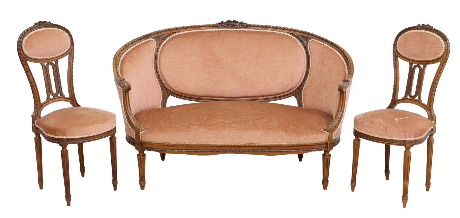 (3) FRENCH LOUIS XVI STYLE SALON SETTEE & CHAIRS (1 of 6)