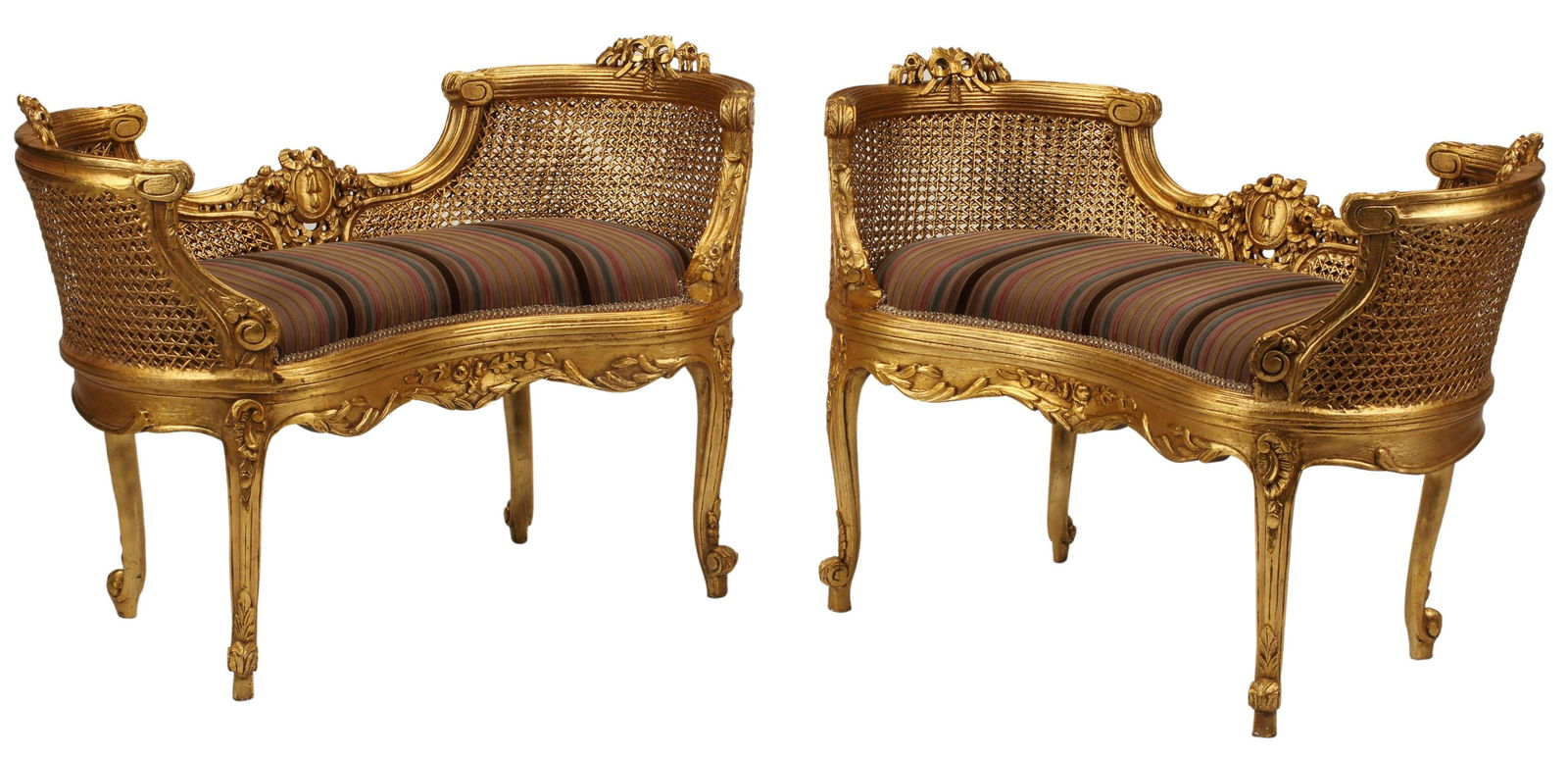 (2) LOUIS XV STYLE GILTWOOD & CANE WINDOW BENCHES (1 of 3)