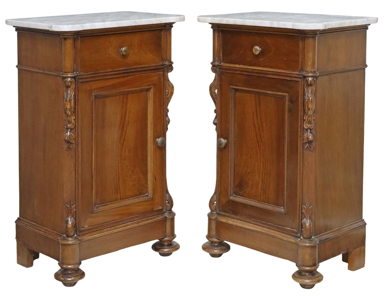 (2) ITALIAN MARBLE-TOP BEDSIDE CABINETS, 19TH C. (1 of 6)