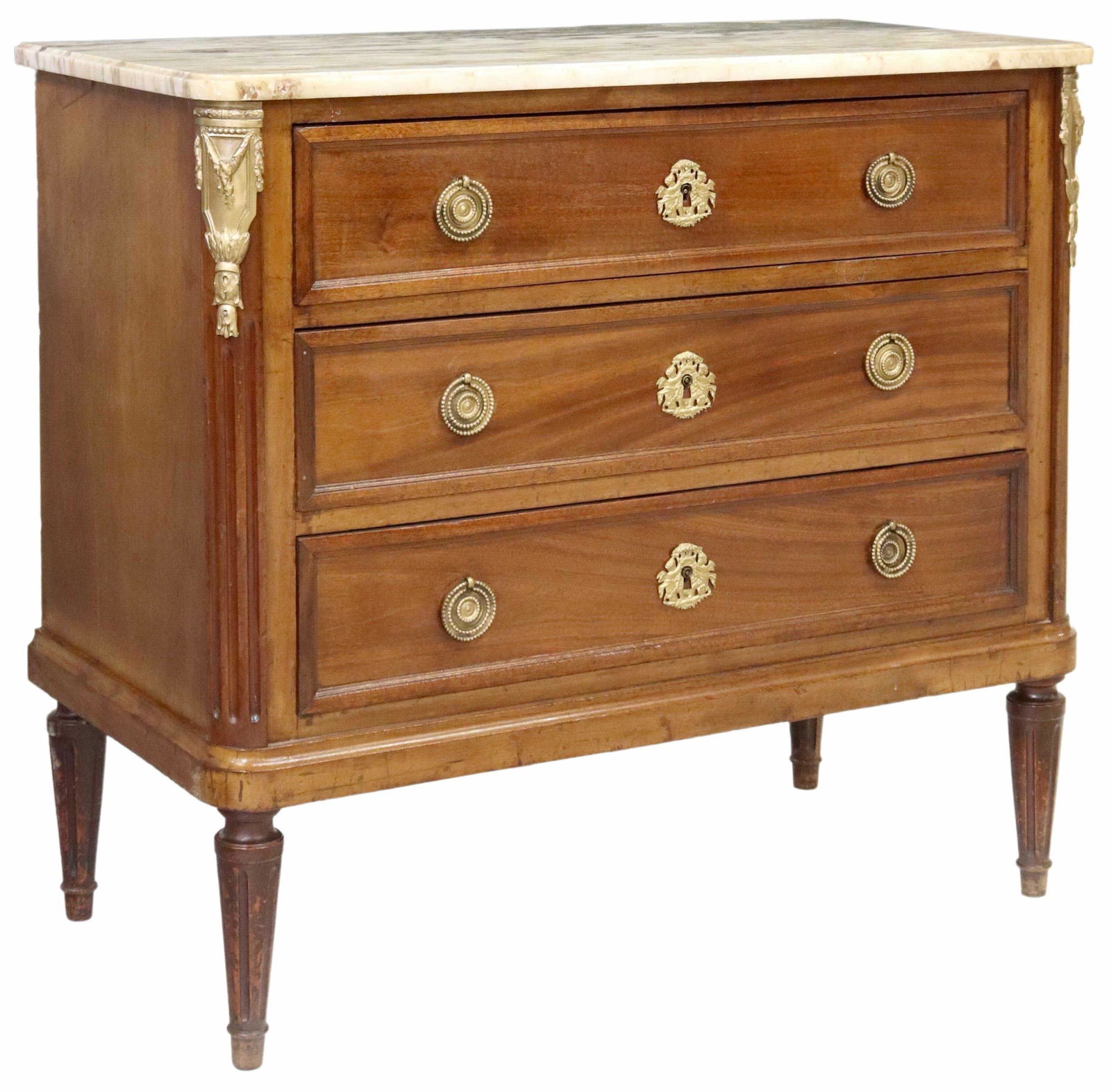 FRENCH LOUIS XVI STYLE MARBLE-TOP MAHOGANY COMMODE (1 of 5)