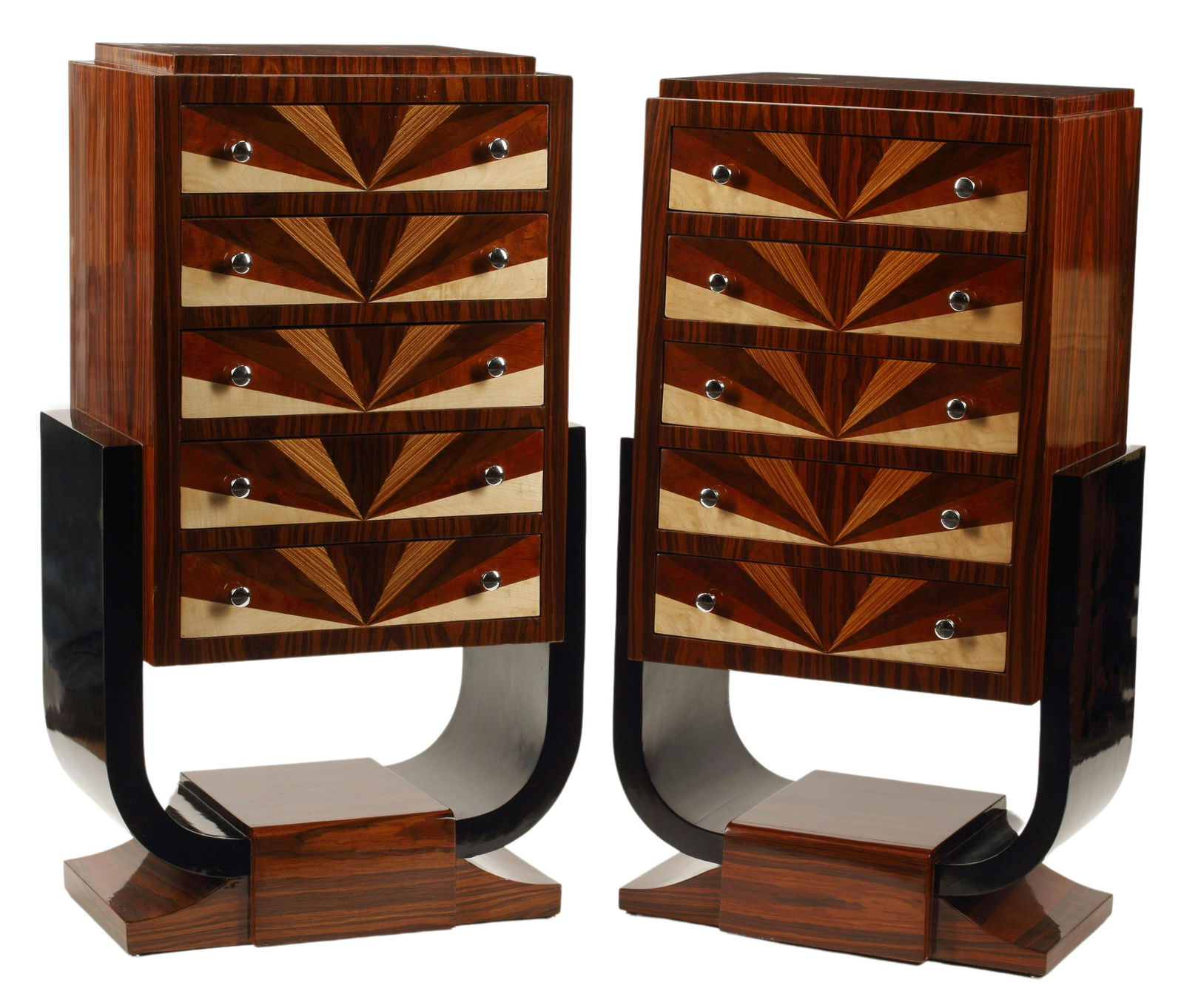 (2) ART DECO STYLE PARQUETRY INLAID COMMODES (1 of 4)