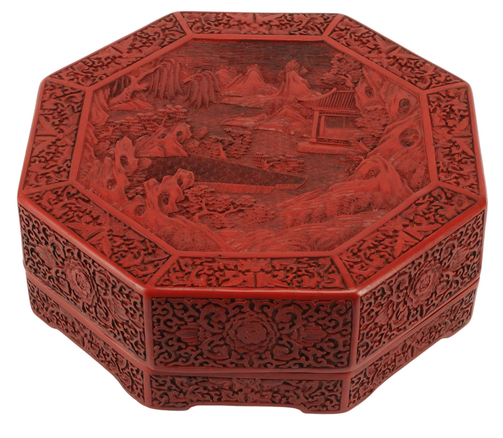 CHINESE CINNABAR LACQUER OCTAGONAL LIDDED BOX (1 of 4)