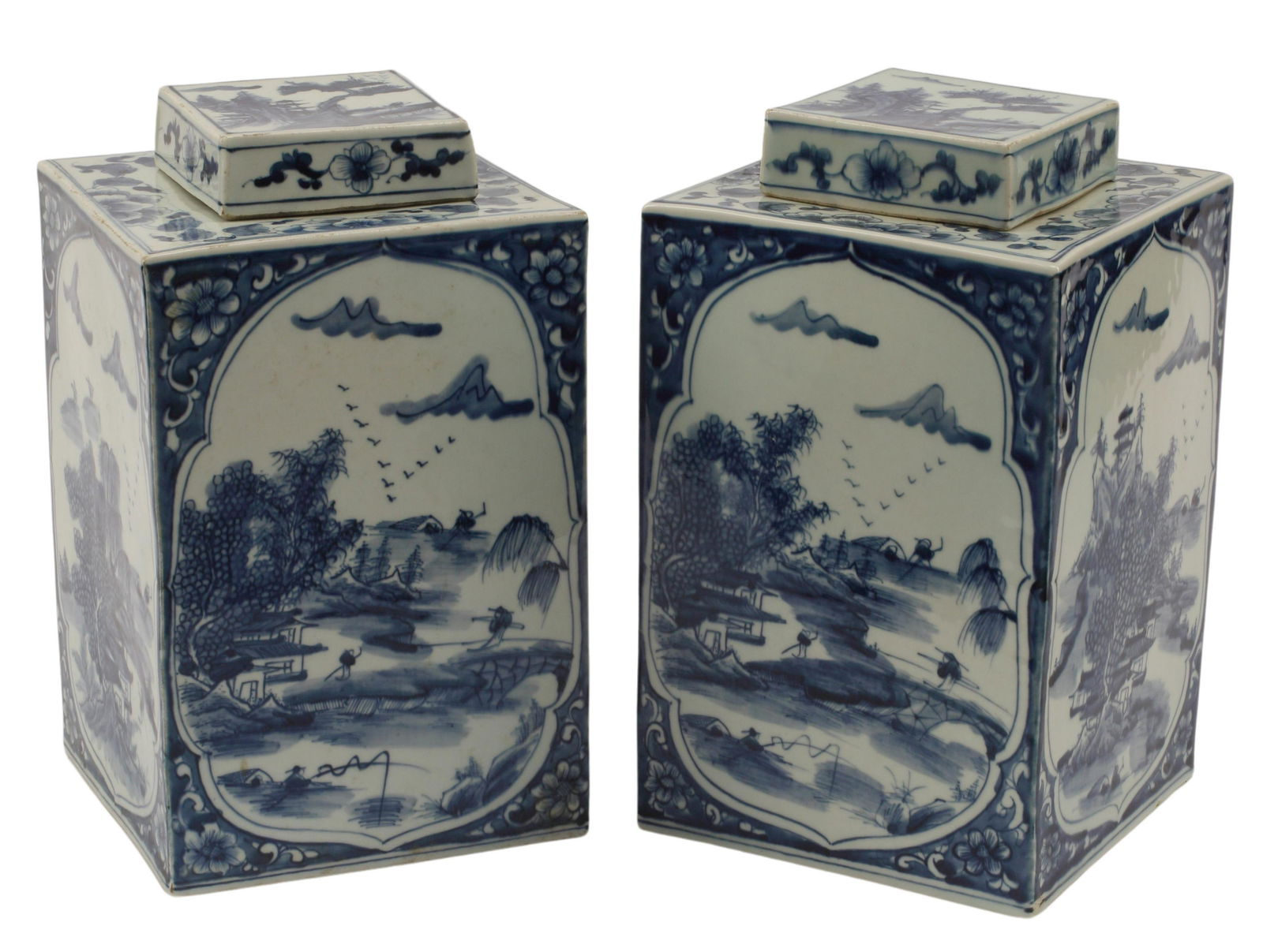 (2) CHINESE BLUE & WHITE PORCELAIN TEA CADDIES (1 of 3)