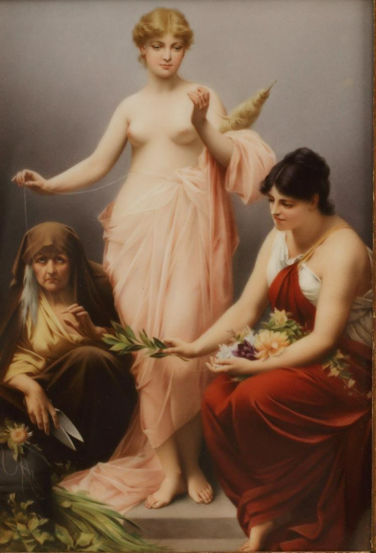FRAMED KPM STYLE PORCELAIN PLAQUE THE THREE FATES (1 of 4)