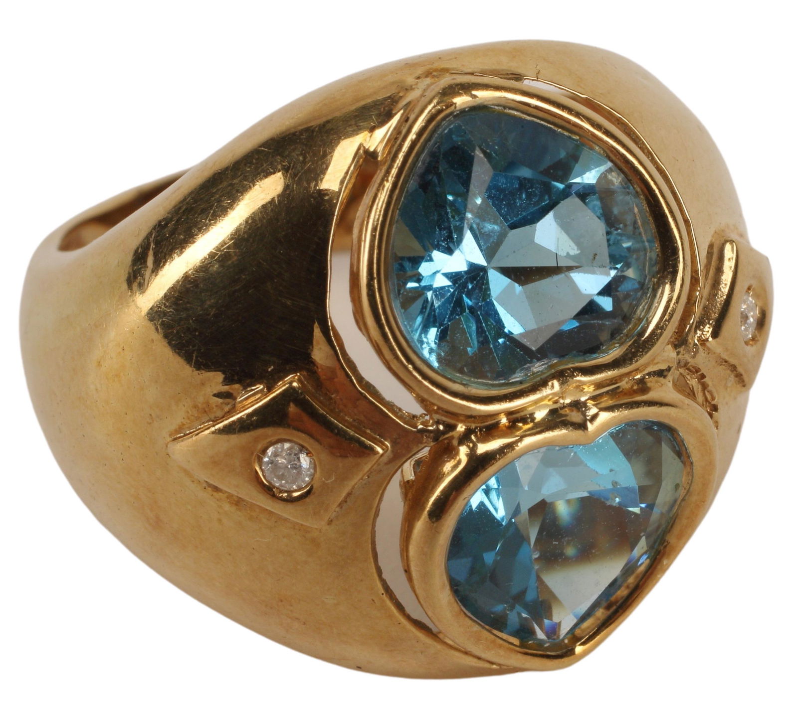 ESTATE 14KT YELLOW GOLD & BLUE TOPAZ HEART RING (1 of 3)