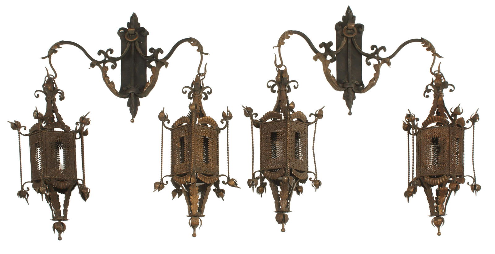 (2) WROUGHT IRON WALL-MOUNTED DOUBLE LANTERNS (1 of 3)