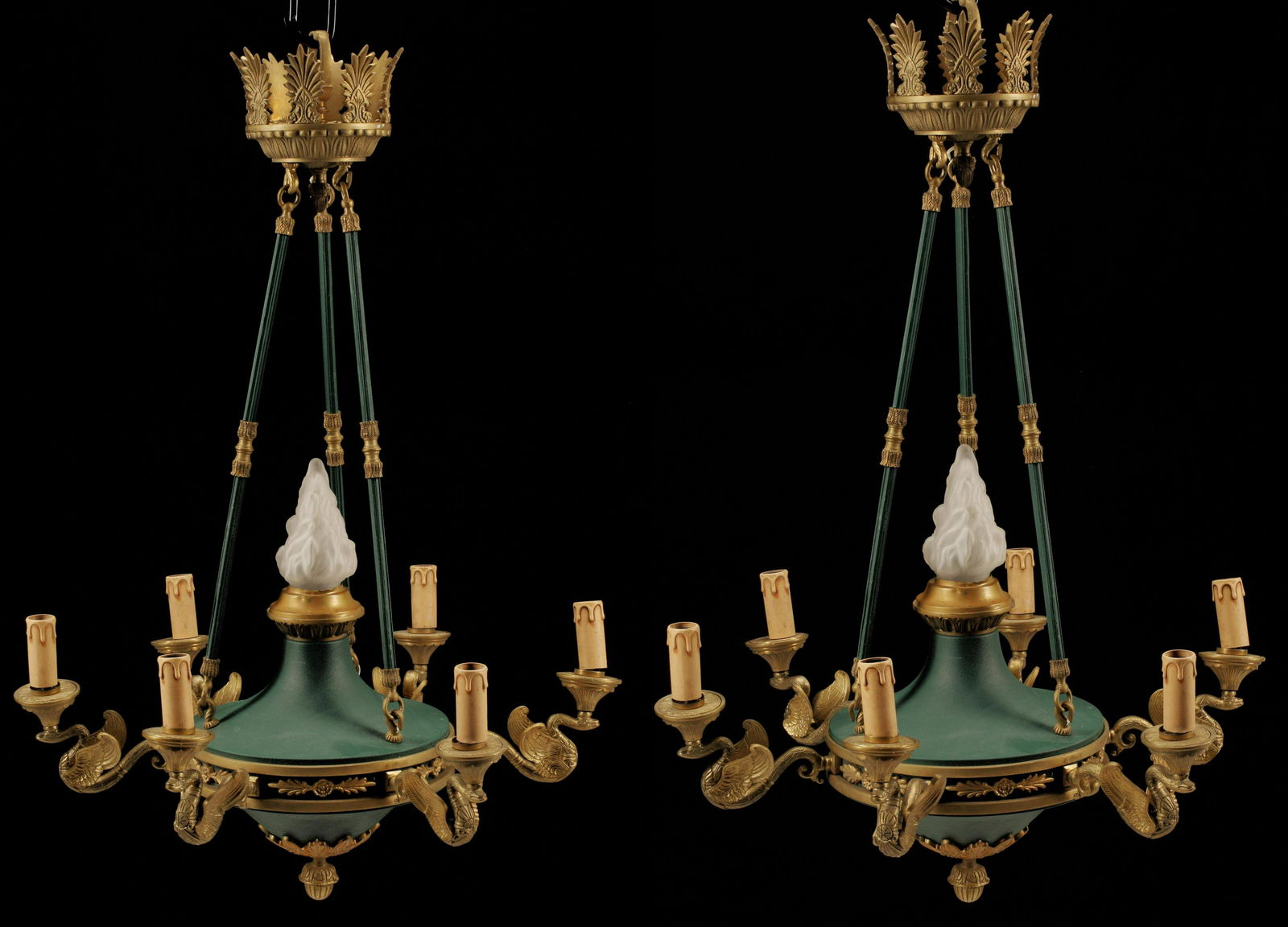(PAIR) EMPIRE STYLE SIX-LIGHT CHANDELIERS (1 of 4)