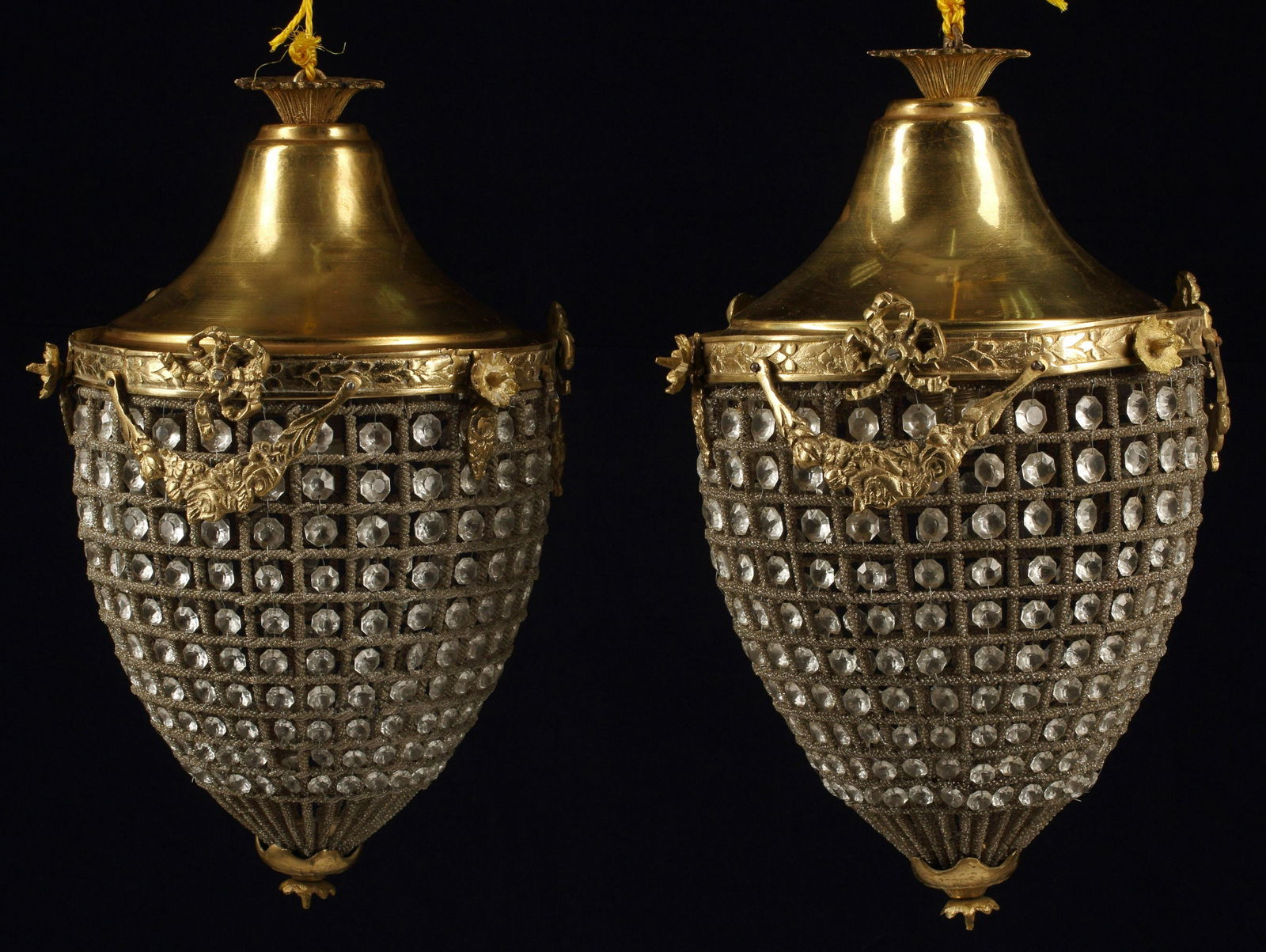 (2) NEOCLASSICAL STYLE BRONZE & CRYSTAL LANTERNS (1 of 3)