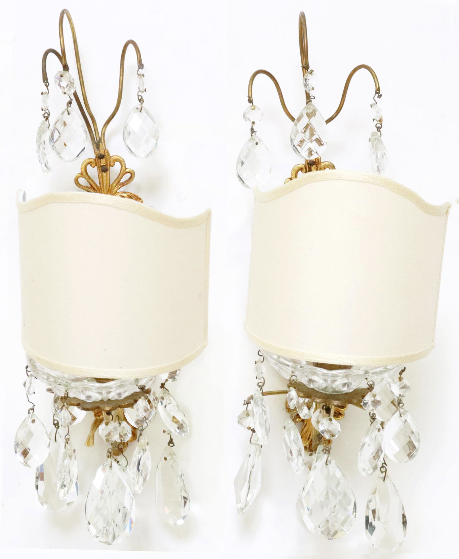 (2) ITALIAN GILT METAL & CRYSTAL MIRRORED SCONCES (1 of 3)