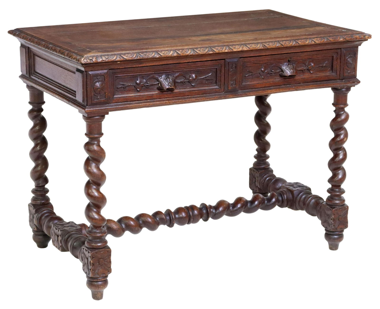 FRENCH LOUIS XIII STYLE CARVED OAK WRITING TABLE (1 of 5)