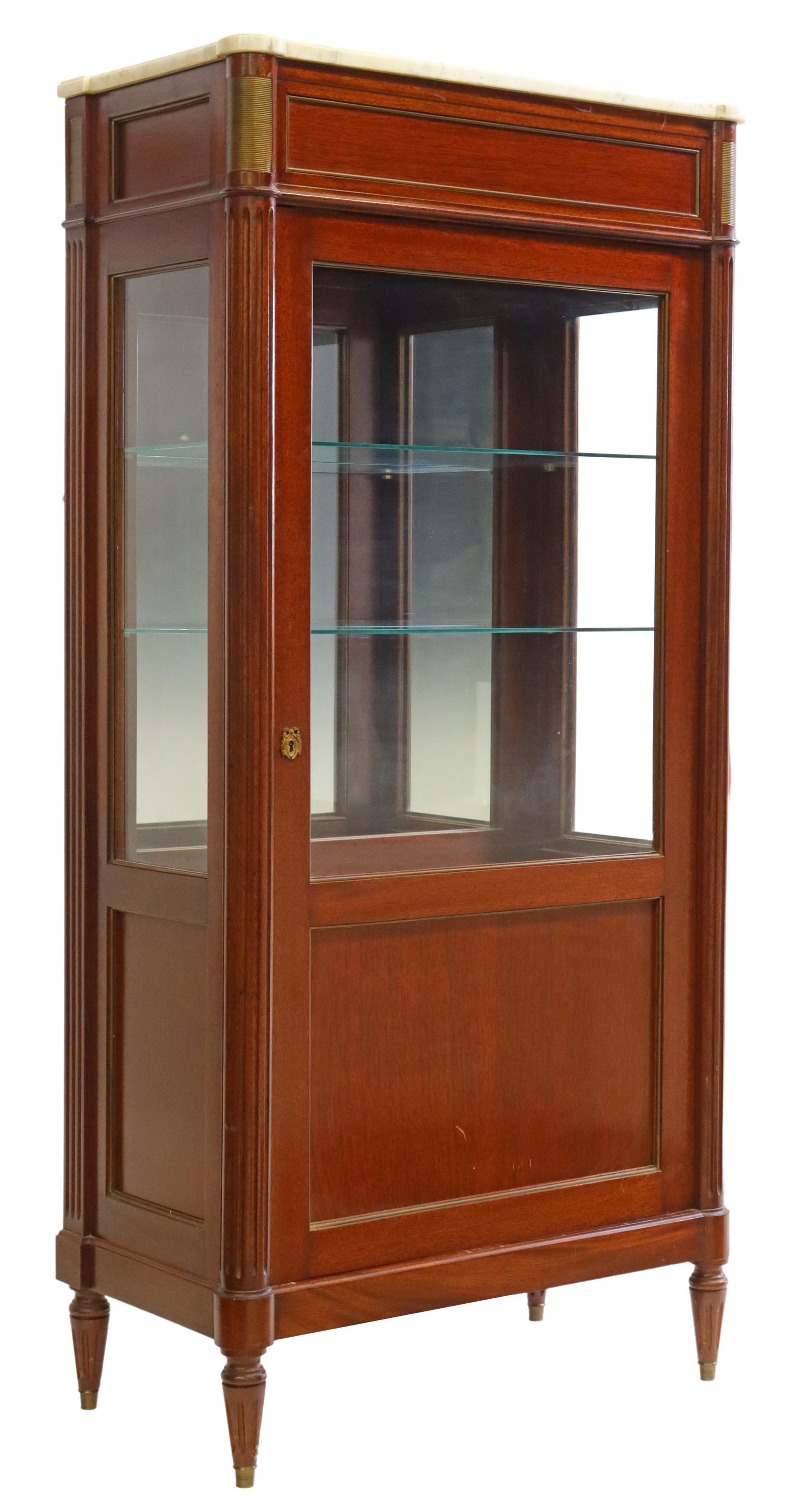 FRENCH LOUIS XVI STYLE MARBLE-TOP MAHOGANY VITRINE (1 of 5)