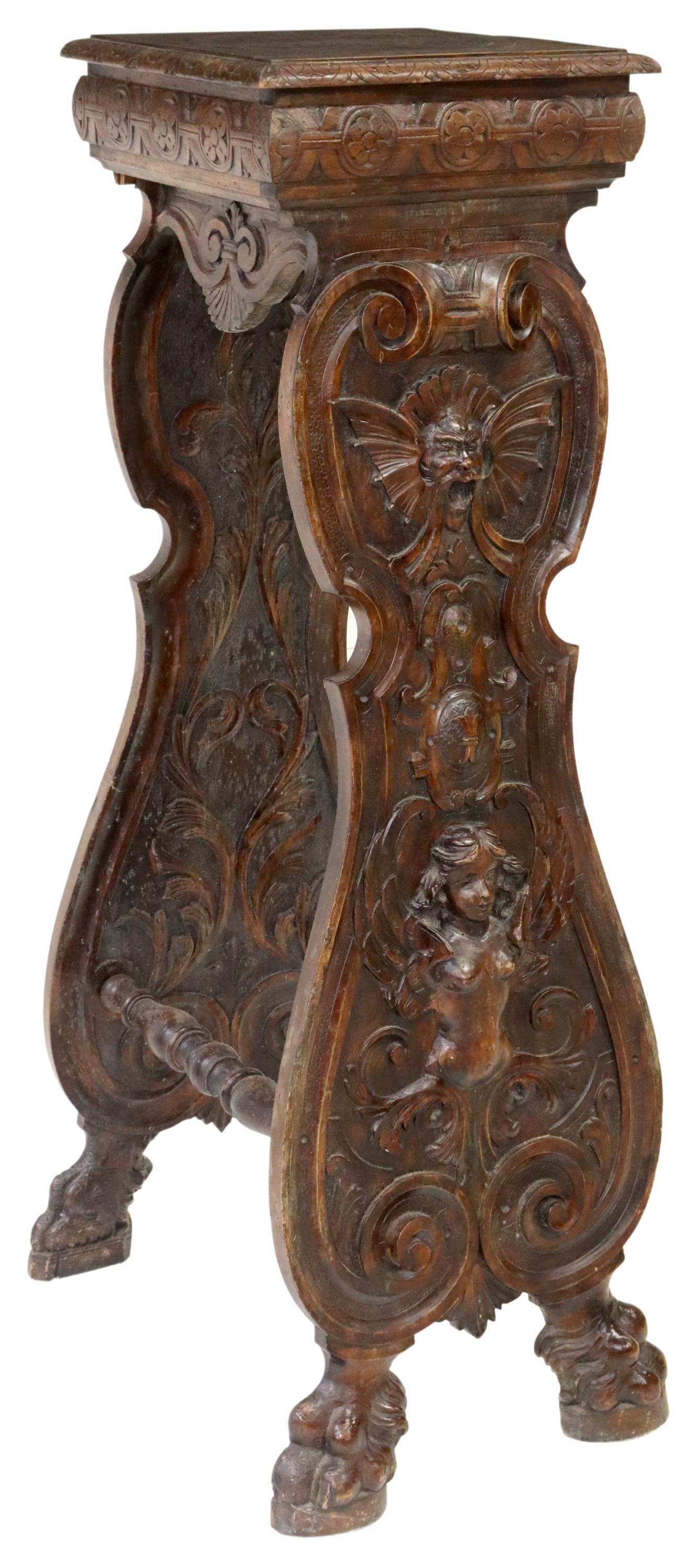 ITALIAN RENAISSANCE REVIVAL CARVED HALL PEDESTAL (1 of 5)