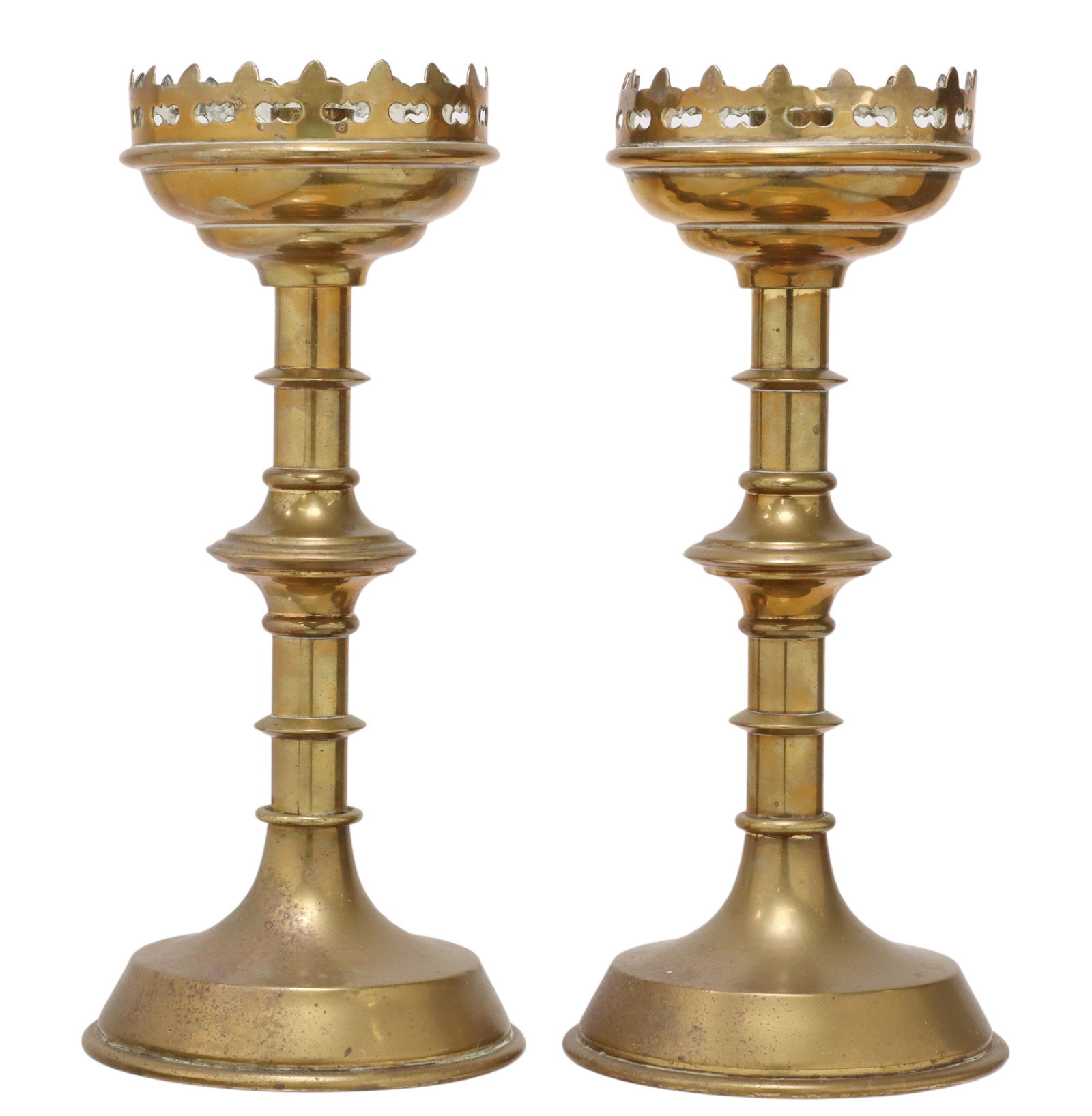 (2) GOTHIC REVIVAL BRASS ALTAR CANDLESTICKS (1 of 3)