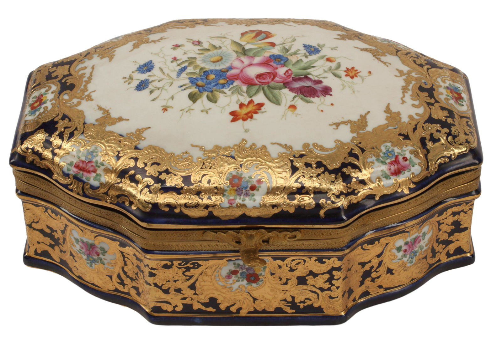 SEVRES STYLE PARCEL GILT PORCELAIN TABLE BOX (1 of 3)