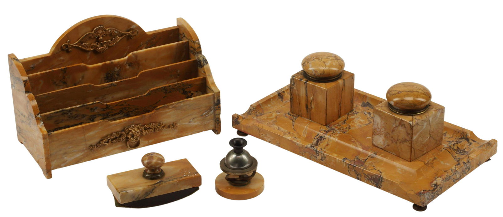 (4) ORMOLU MOUNTED SIENNA MARBLE DESK SET (1 of 4)