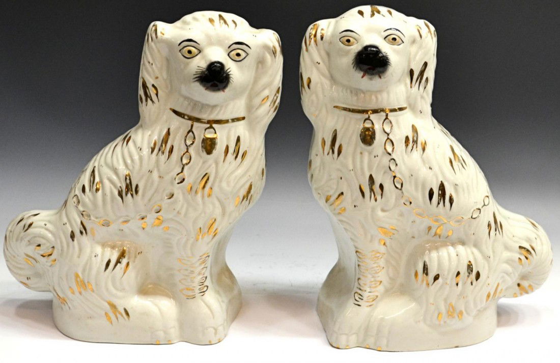 413 LARGE PAIR ENGLISH STAFFORDSHIRE PORCELAIN DOGS