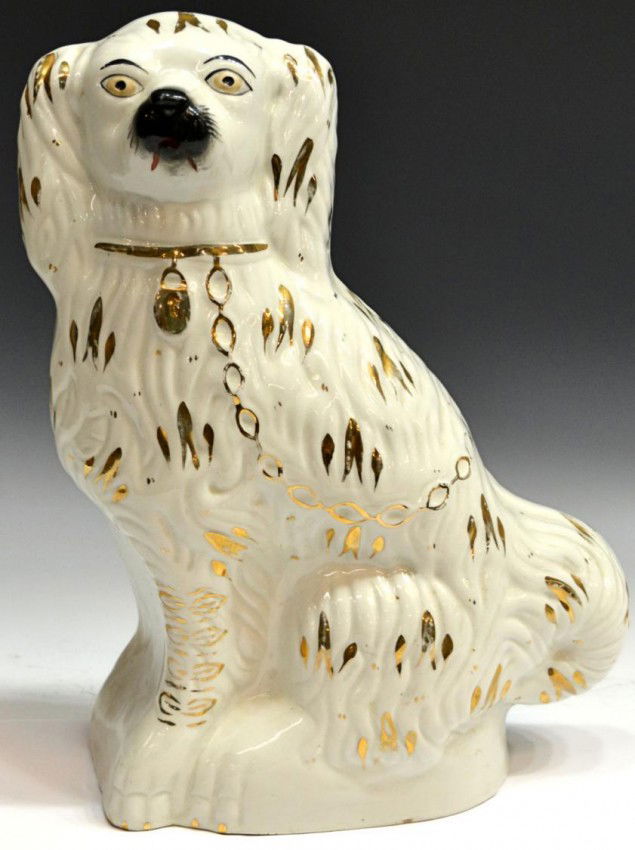 413 LARGE PAIR ENGLISH STAFFORDSHIRE PORCELAIN DOGS Lot 413