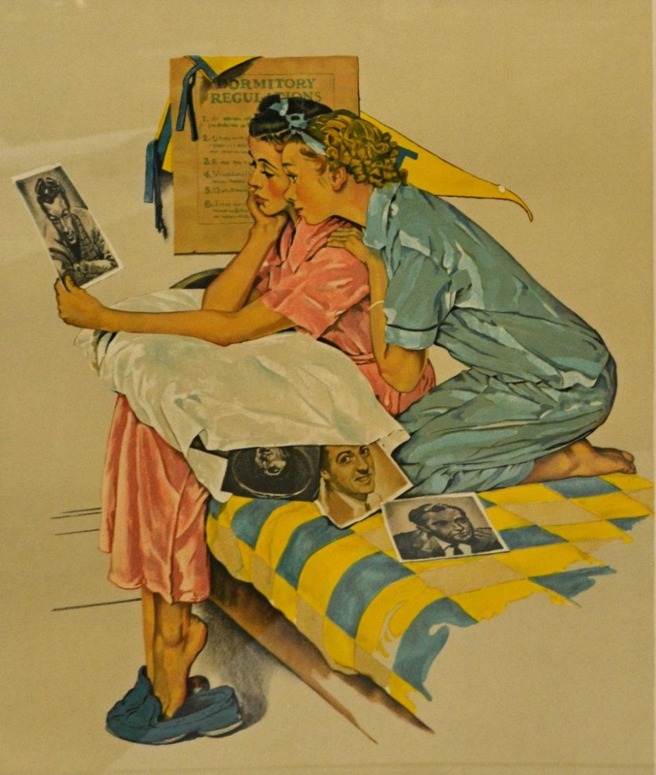 LARGE SIGNED & NUMBERED NORMAN ROCKWELL PRINT: Framed print under glass "Dreamboats", pencil signed lower right Norman Rockwell, numbered lower left 74 of 200, original appeared as the cover of The Saturday Evening Post, February 19, 1938, sight: 