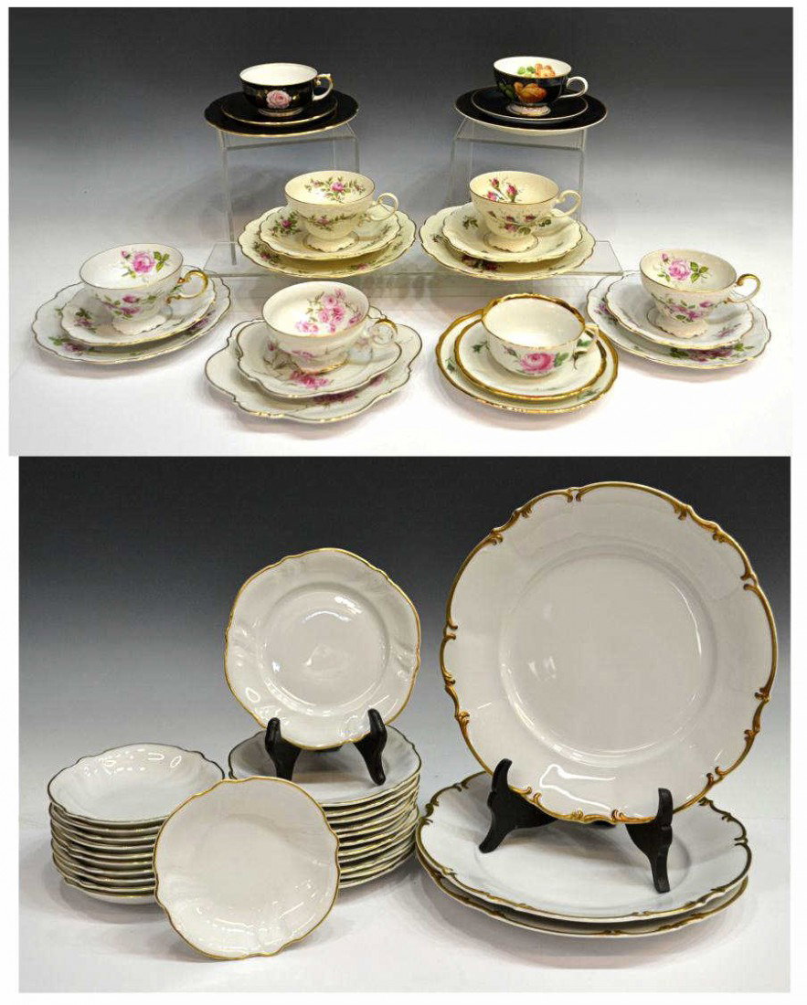 EIGHT CONTINENTAL THREE PIECE DESSERT SETS & CHINA: (lot) Eight Continental porcelain dessert sets, each comprised of three pieces, makers include Meissen, Rosenthal, Hutschenreuther, Thomas Germany, and Konigl Pr. Tettau; together with (26 pieces) of 