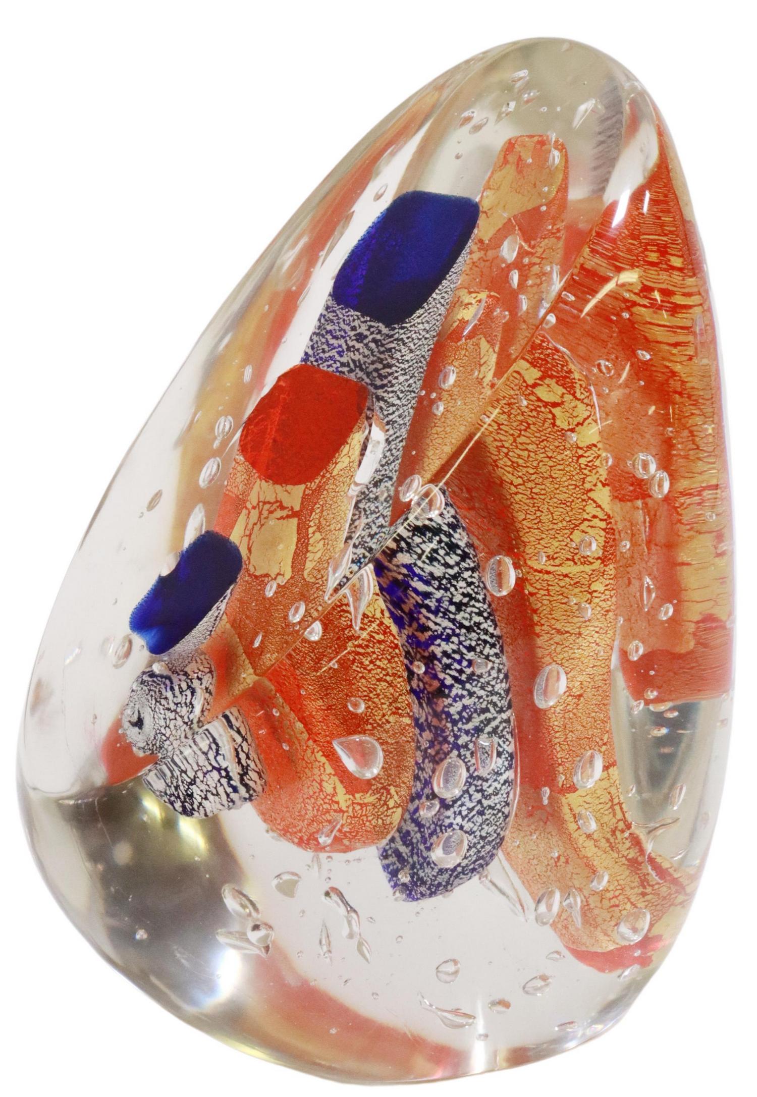 ROBERT WILLSON & ELIO RAFFAELI ART GLASS SCULPTURE: Murano art glass sculpture, Abstract Mound, signed at side Robert Willson (Texas, 1912-2000) and Elio Raffaeli (Italian, b.1936), approx 6"h, 9.5"w, 5"d, 15lbs Start Price: $200.00