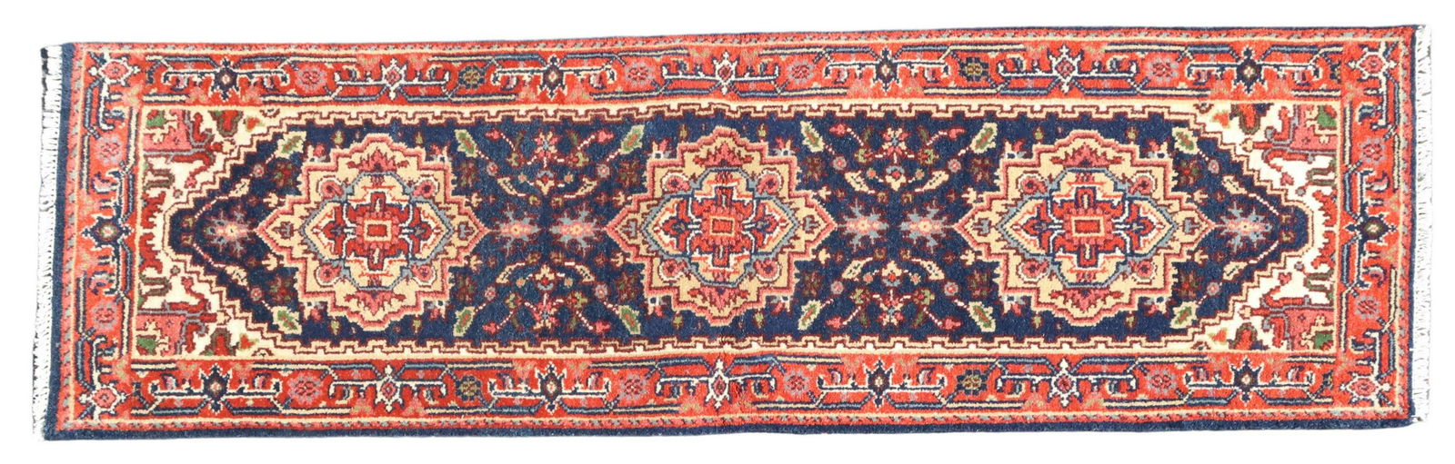 HAND-TIED INDO-SERAPI RUNNER, 7'9" X 2'7": Hand-tied Indo-Serapi runner, approx 7'9"l, 2'7"w **Please Note: All of the rugs offered in this auction would likely benefit from a professional cleaning. Estate rugs may show some wear and imperfect