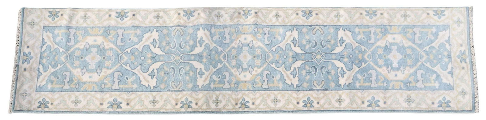 HAND-TIED INDO-OUSHAK RUNNER, 9'9" X 2'6": Hand-tied Indo-Oushak runner, approx 9'9"l, 2'6"w **Please Note: All of the rugs offered in this auction would likely benefit from a professional cleaning. Estate rugs may show some wear and imperfect