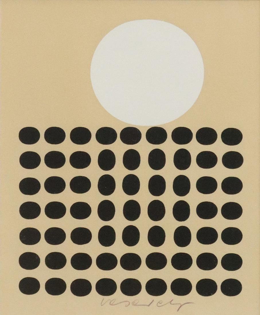VICTOR VASARELY (1906-1997) OP ART SCREENPRINT: Framed serigraph on paper, Untitled, season's greetings card, signed lower center Vasarely (Victor Vasarely, Hungarian, active in France, 1906-1997), label verso indicating that this print was gifted 