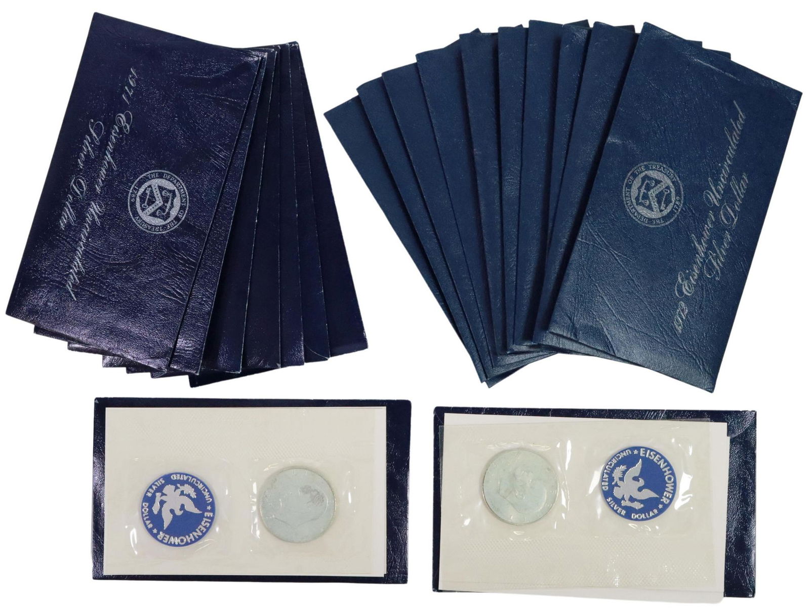 (19) US 1971, 1972 UNCIRC. EISENHOWER 40% DOLLARS: (lot of 19) U.S. Eisenhower 40% silver dollars in sealed U.S. Mint packaging: (9) 1971 S; (10) 1972 S **PLEASE NOTE: ALL coin / currency purchases totaling $300 or more MUST BE PAID BY CASH OR BANK WI