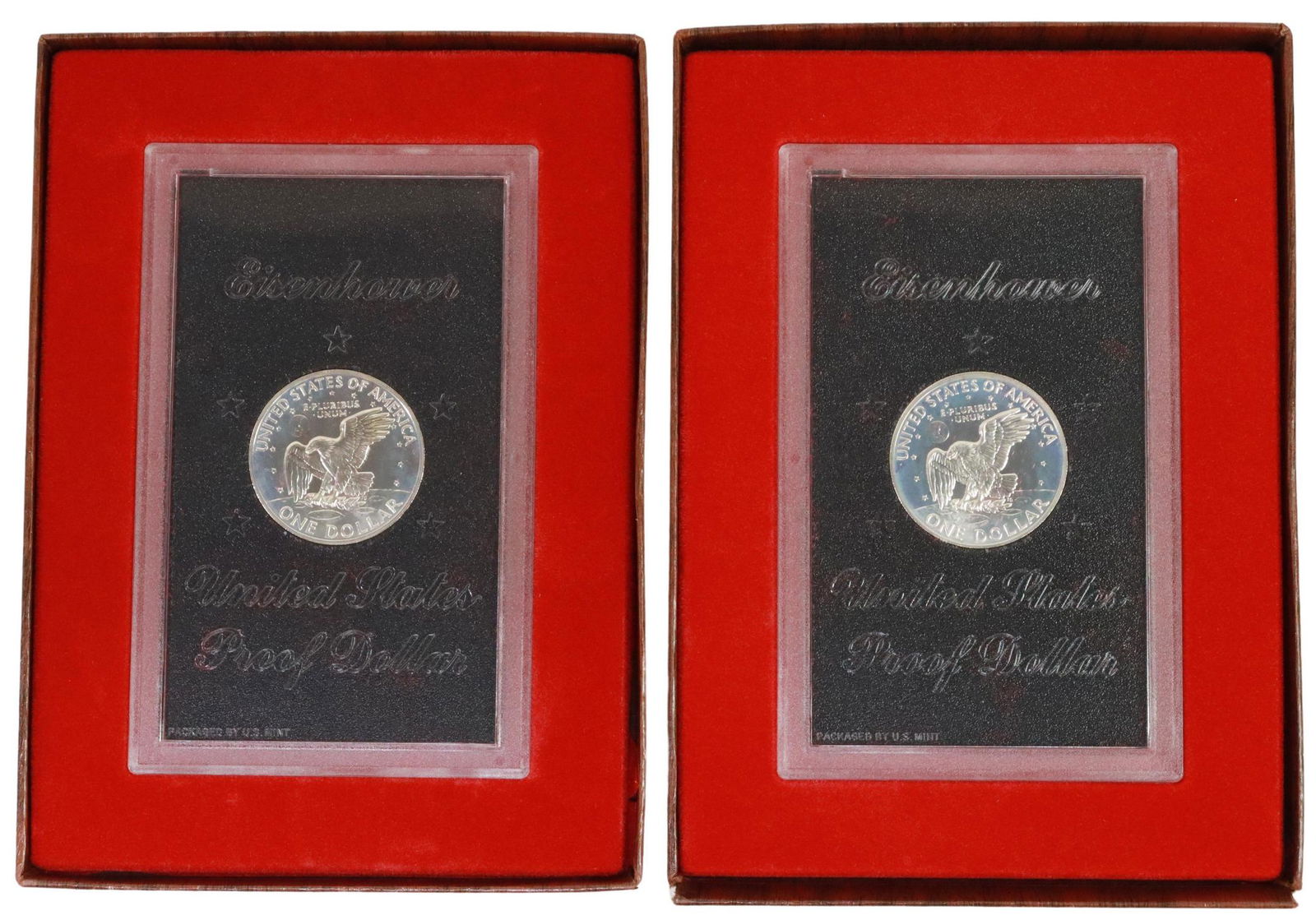 (10) US 1971S EISENHOWER SILVER CLAD PROOF DOLLARS: (lot of 10) U.S. 1971S Eisenhower 40% silver clad one dollar proof coins, housed in U.S. mint sealed plastic cases within original mint packaging, box: 4"h, 7.5"w, 5.75"d, 4.5lbs total **PLEASE NOTE: