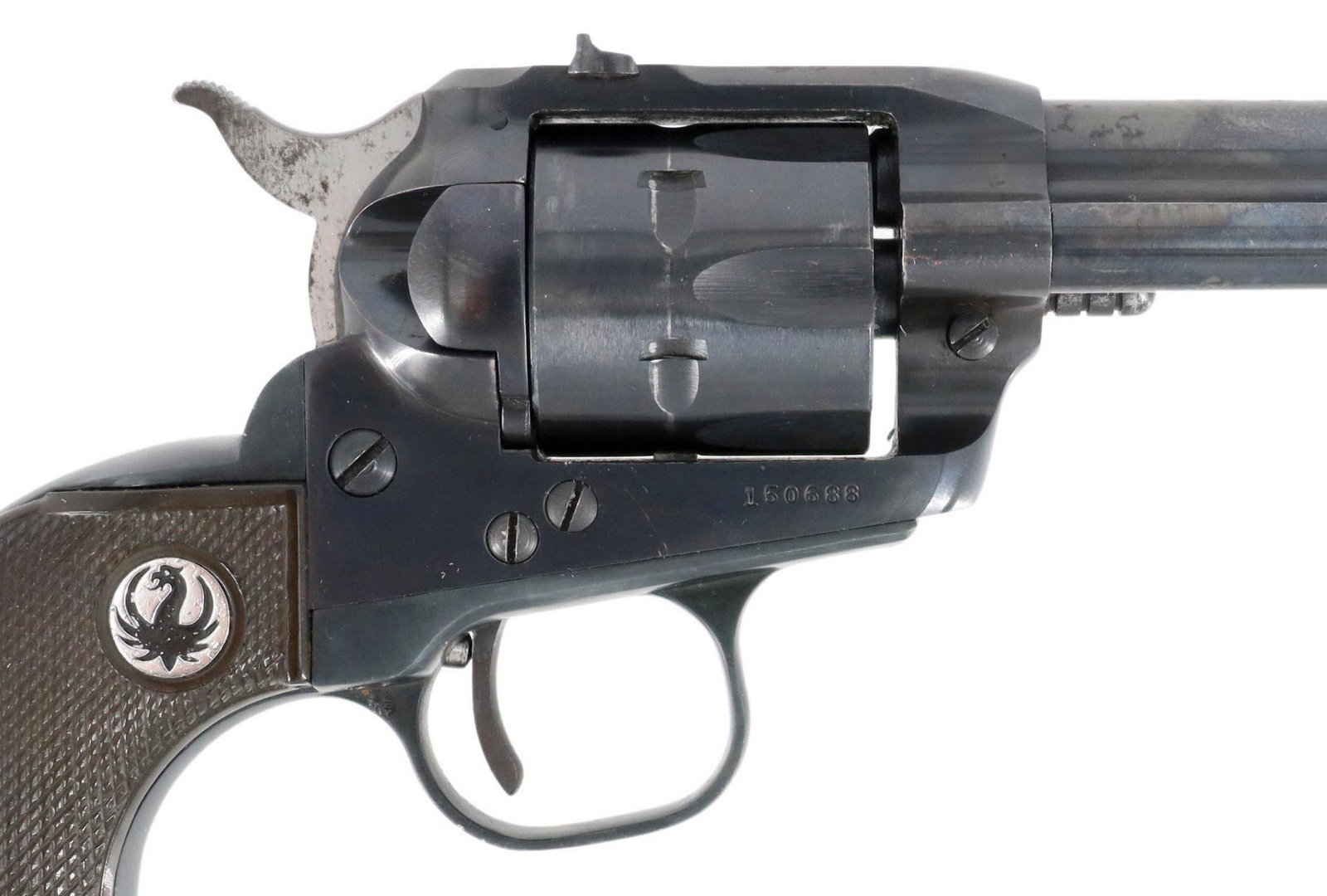 RUGER SINGLE SIX .22 CAL & MAG CYLINDER, REVOLVER: Ruger Single Six Revolver, .22 caliber, fixed front and rear sights, six round cylinder with unused .22 Win. Mag cylinder, Ruger checkered logo grips, housed in Ruger hard box, action good, bright bor
