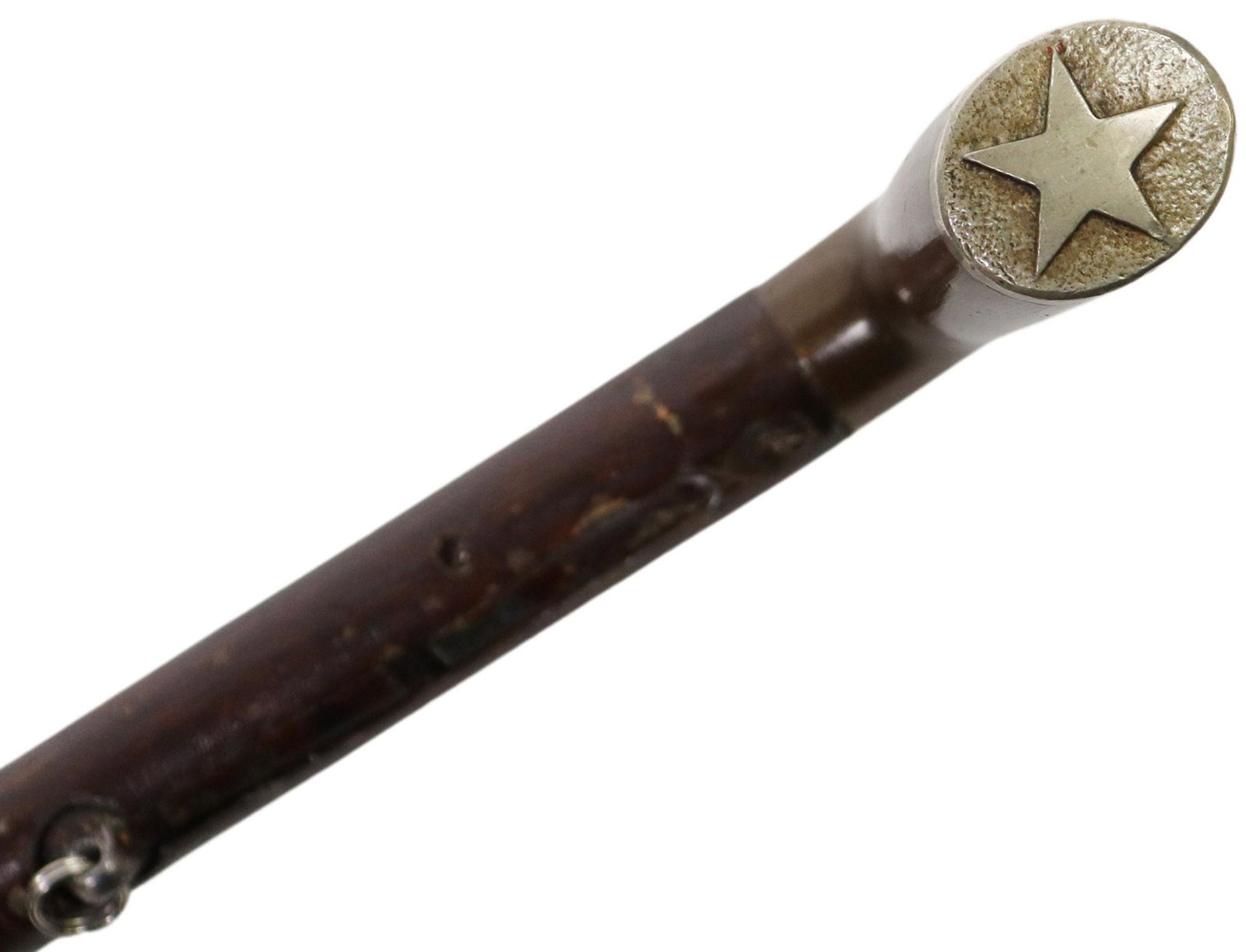 MOSES BABCOCK (ATTRIB) WALKING STICK CANE RIFLE: Under Hammer Percussion Cane gun, unmarked, attributed by consignor to Moses Babcock, (Charlestown, Mass., active 1838-1874), c. 1850's, brass handle with raised star at end, the metal cane/barrel fin