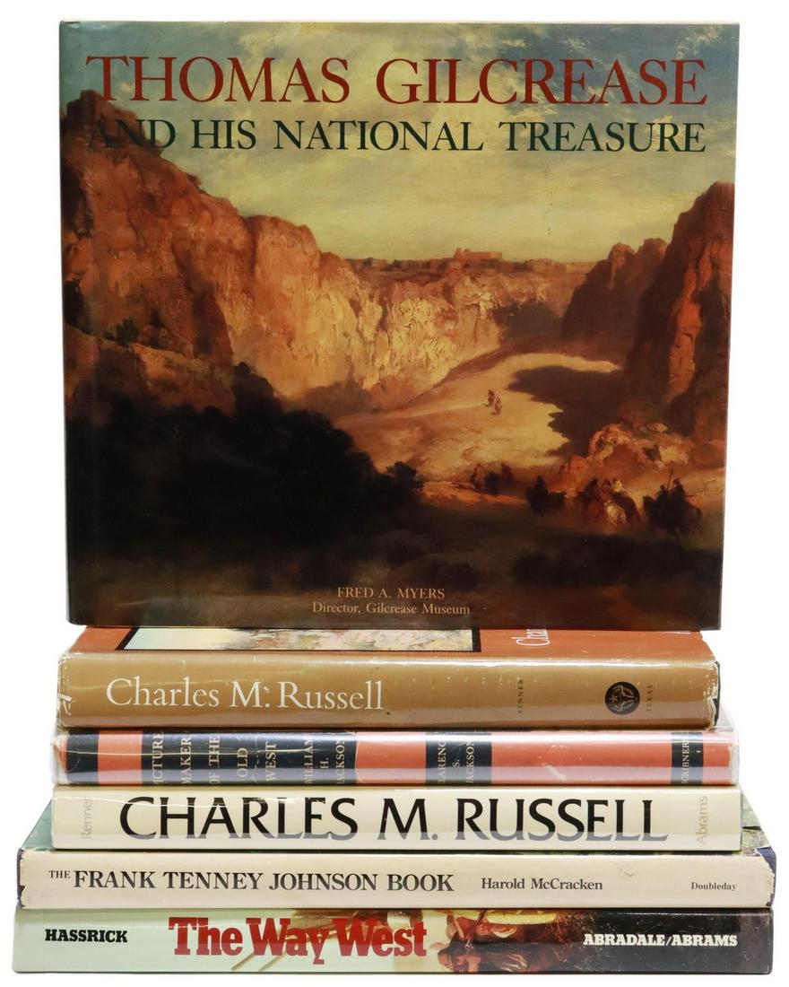 (6) BOOKS: AMERICAN WEST ART & ARTISTS, RUSSEL: (lot of 6) Books: Art of the American West, all hardback and retaining dust jackets, including: (1) "Picture Maker of the Old West: William H. Jackson," by Clarence S. Jackson, New York and London: Ch
